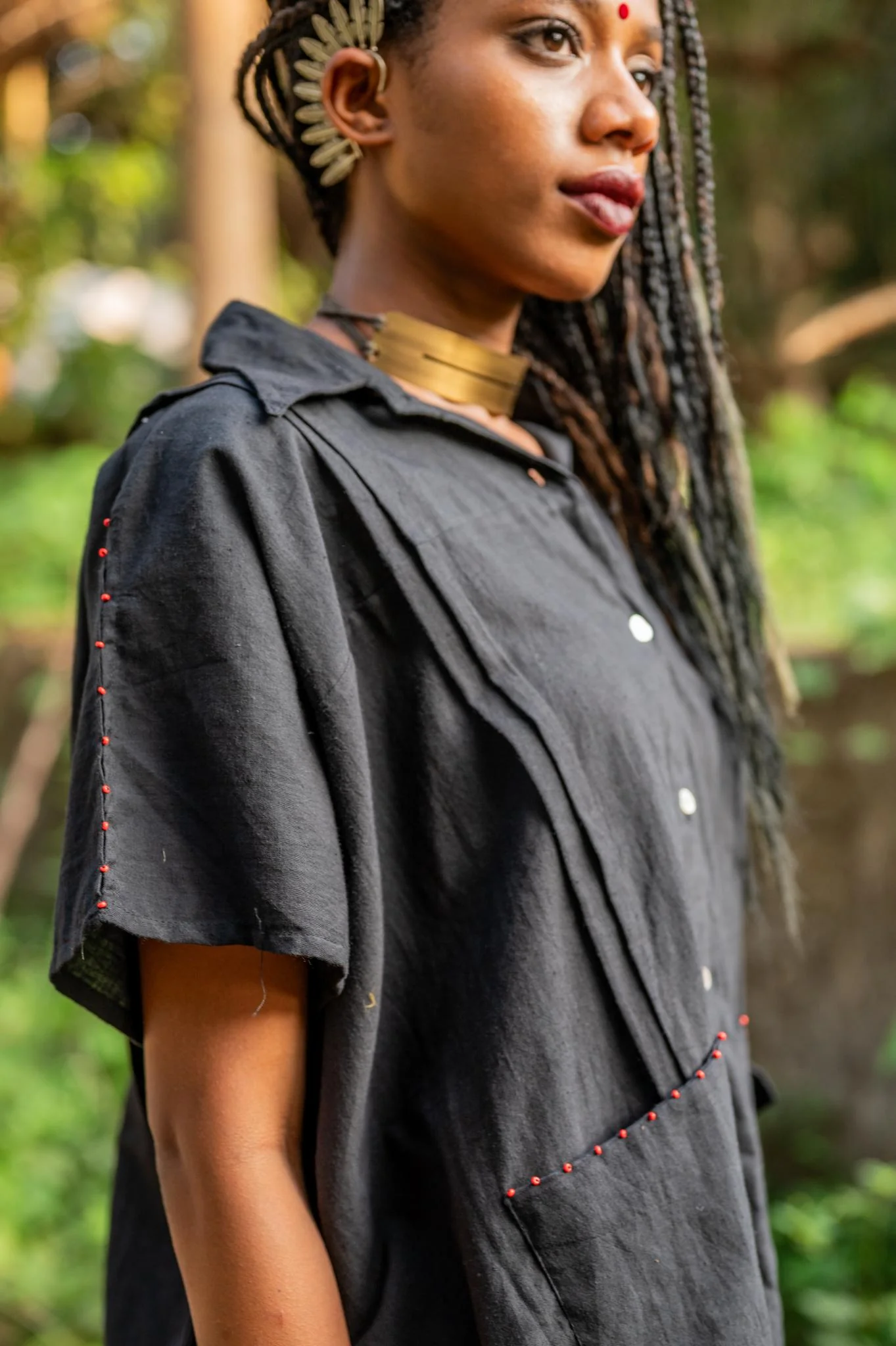 Aastey Black Kaftan Mul Set - Image 4