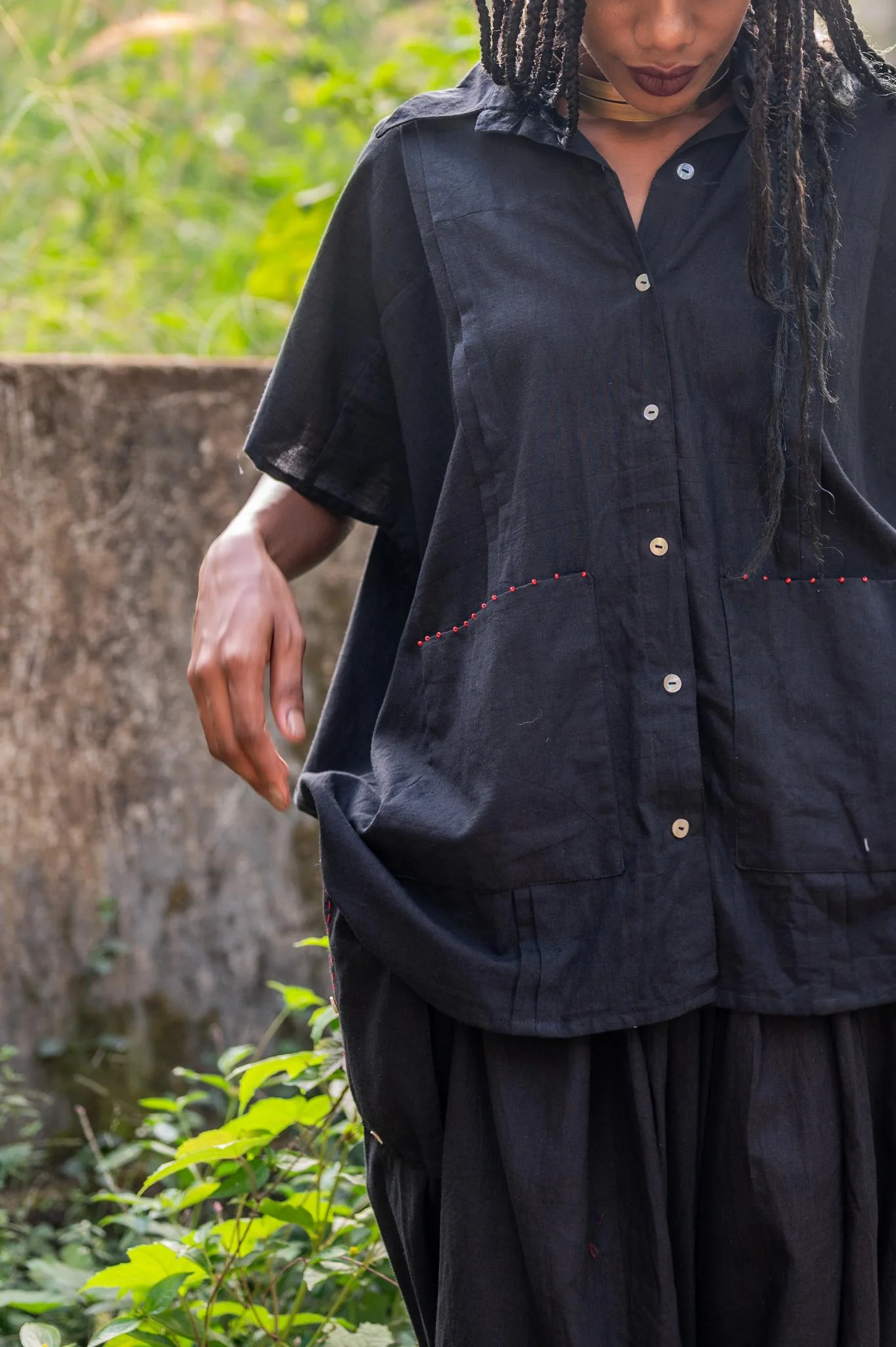Aastey Black Kaftan Mul Set - Image 5