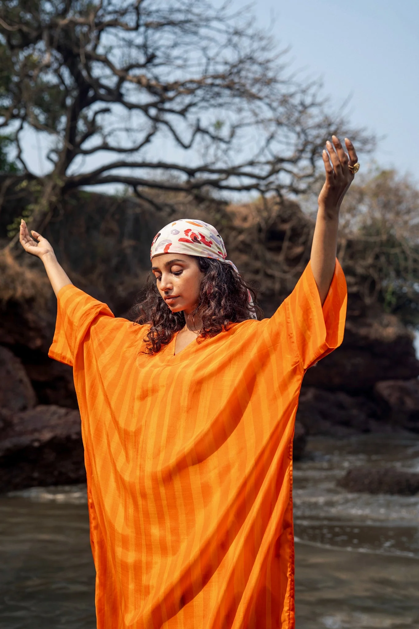 Angela Stripe Kaftan - Orange - Image 2