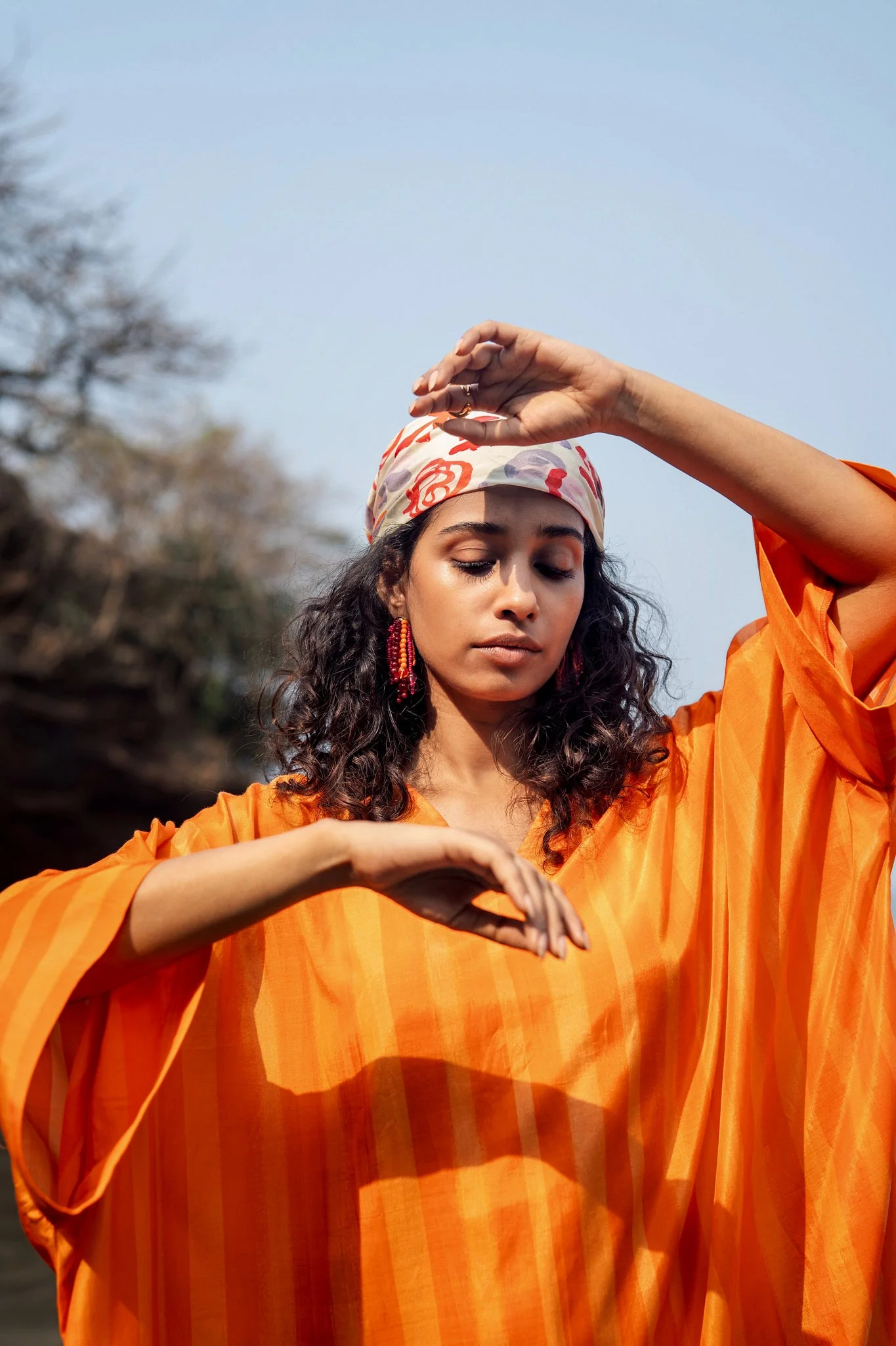 Angela Stripe Kaftan - Orange - Image 4