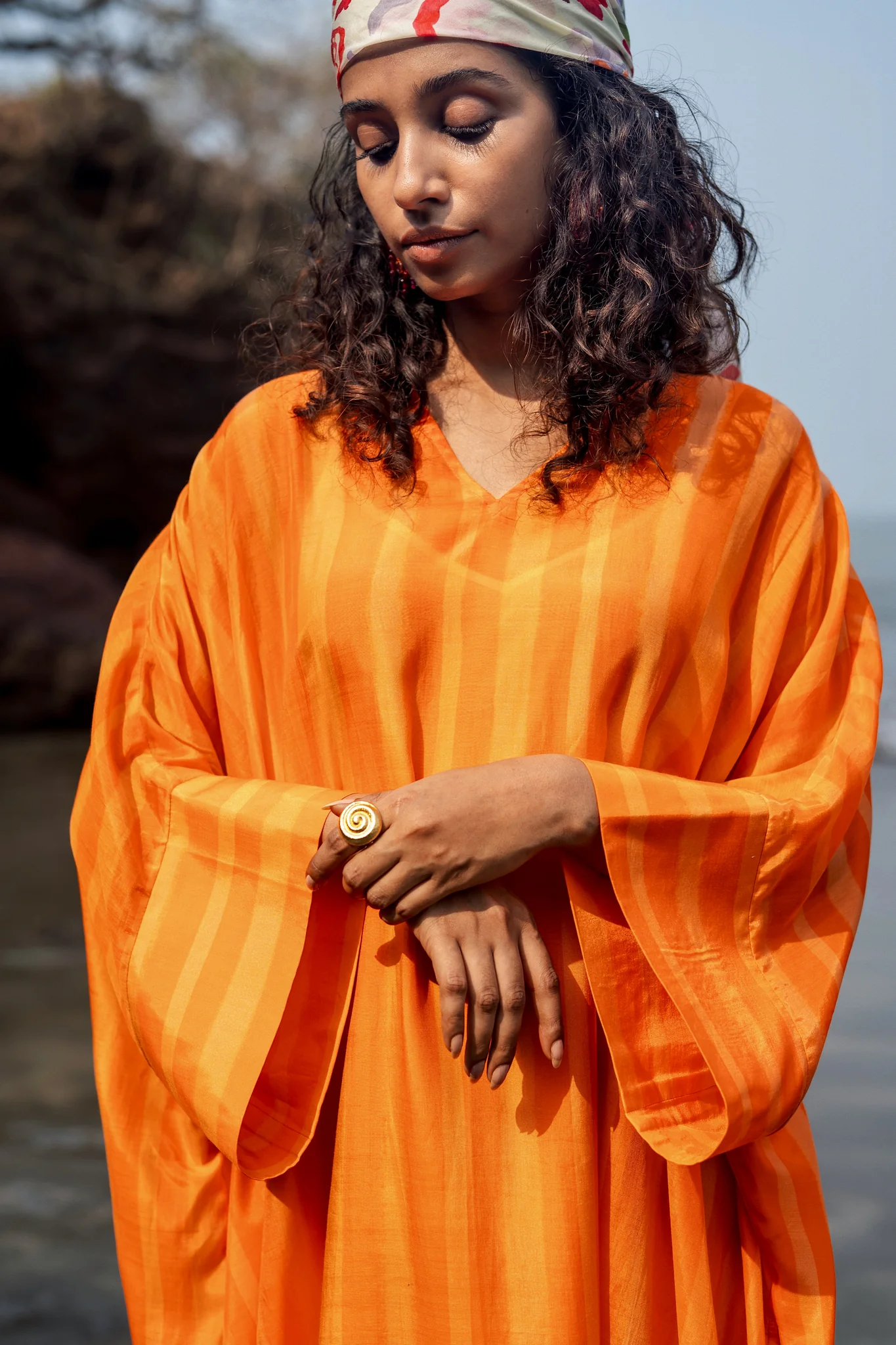 Angela Stripe Kaftan - Orange - Image 6