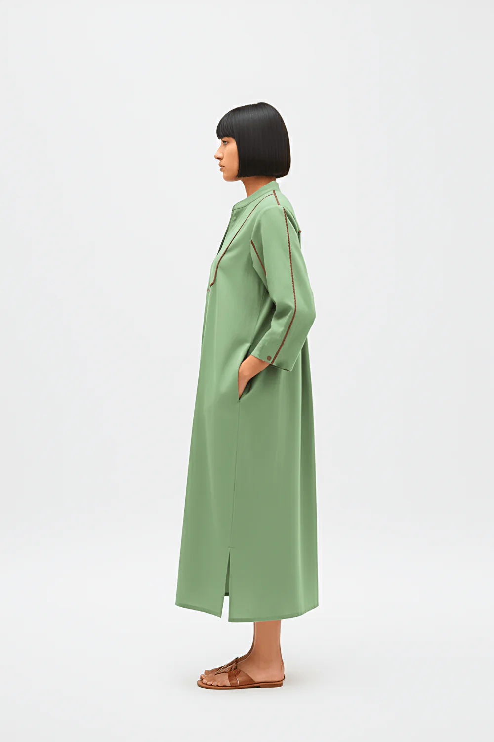 Asparagus Green-Tuscan Red Collared Stripe Dress - Image 2