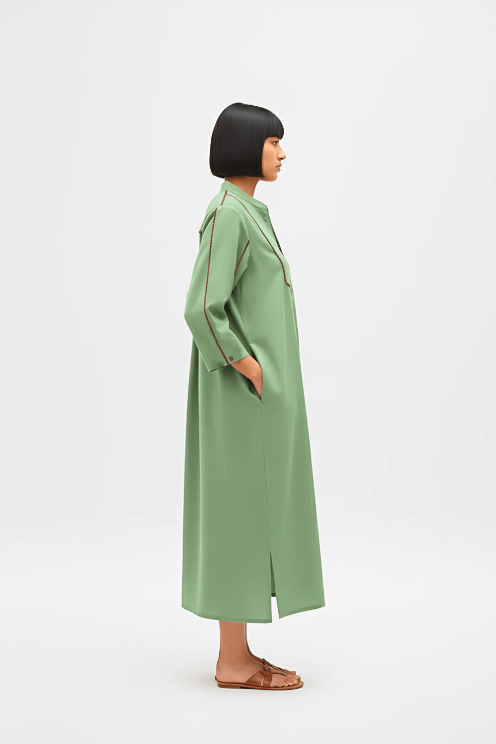 Asparagus Green-Tuscan Red Collared Stripe Dress - Image 3