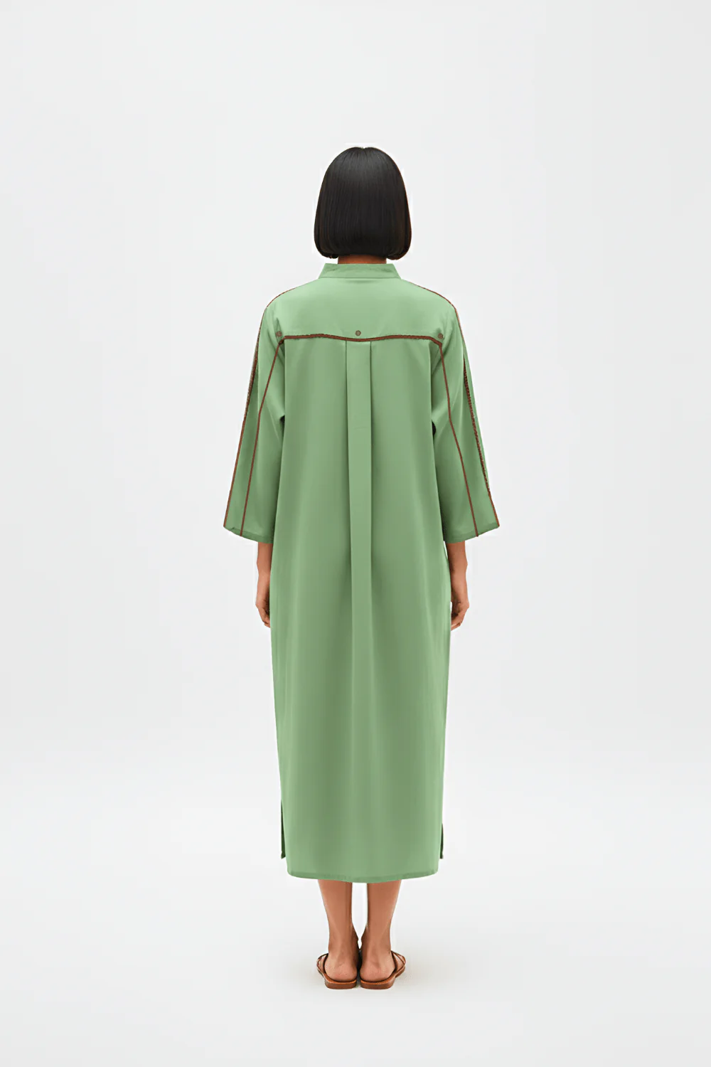 Asparagus Green-Tuscan Red Collared Stripe Dress - Image 4