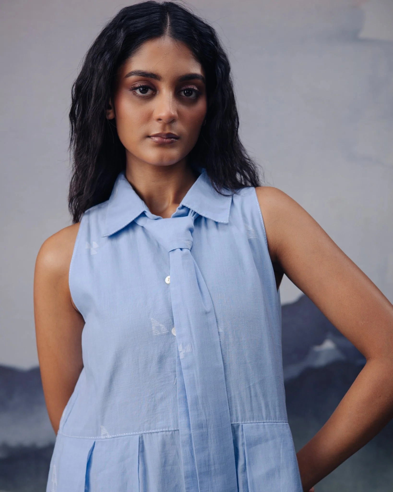 Azure Box Pleat Sleeveless Dress - Image 2