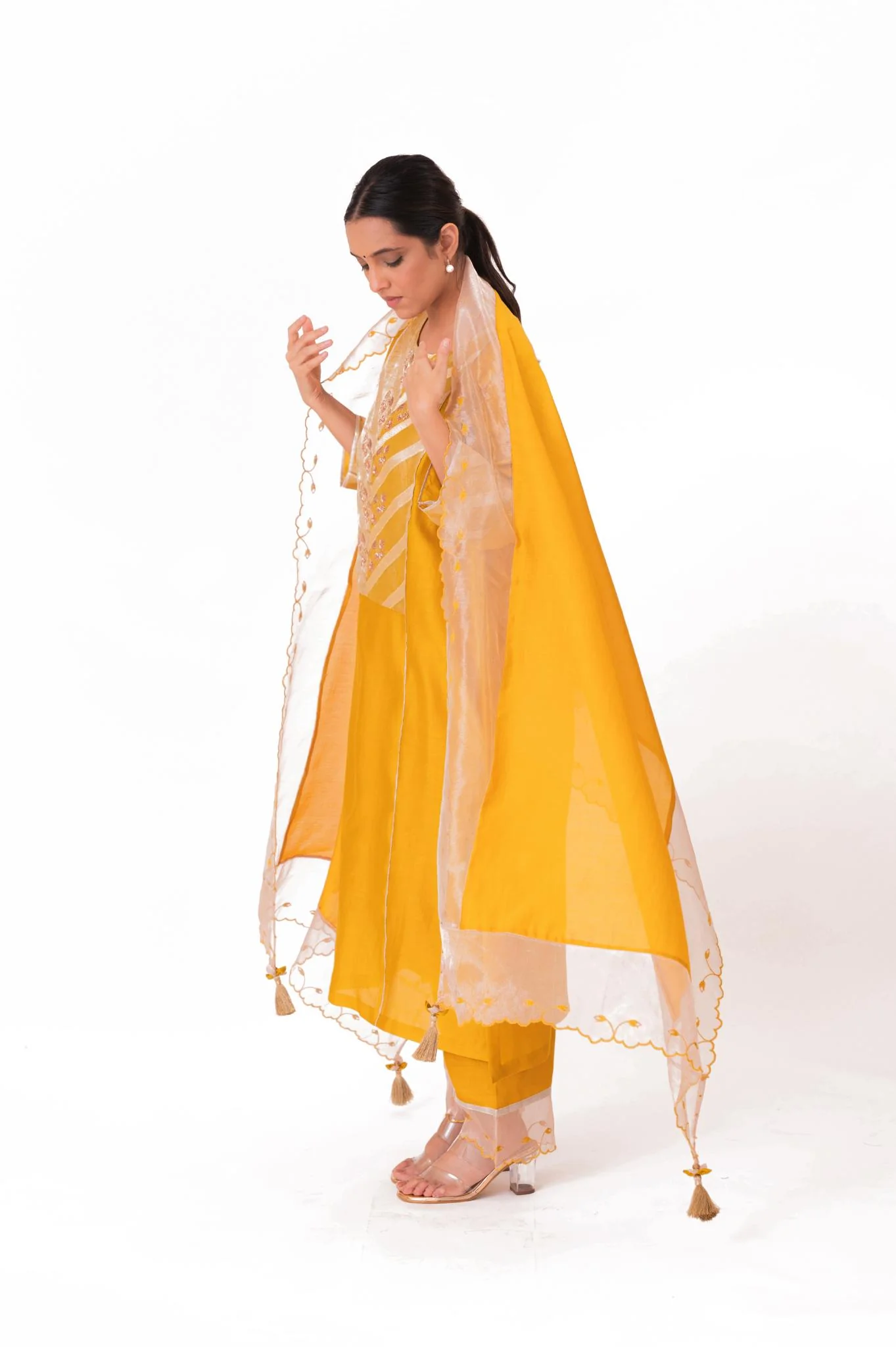 Banarasi Yoke Kurta Set - Golden Yellow - Image 6