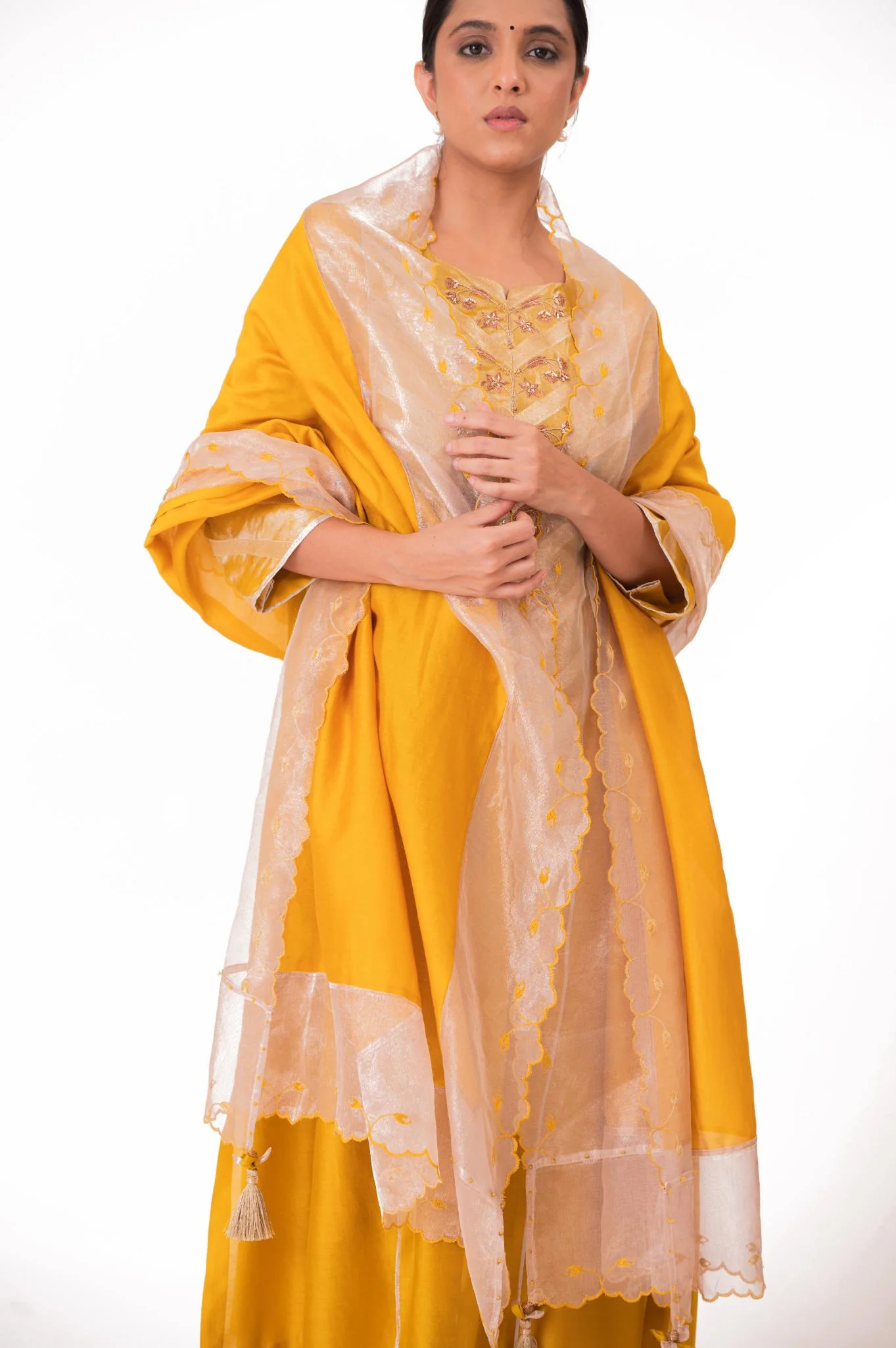 Banarasi Yoke Kurta Set - Golden Yellow - Image 7
