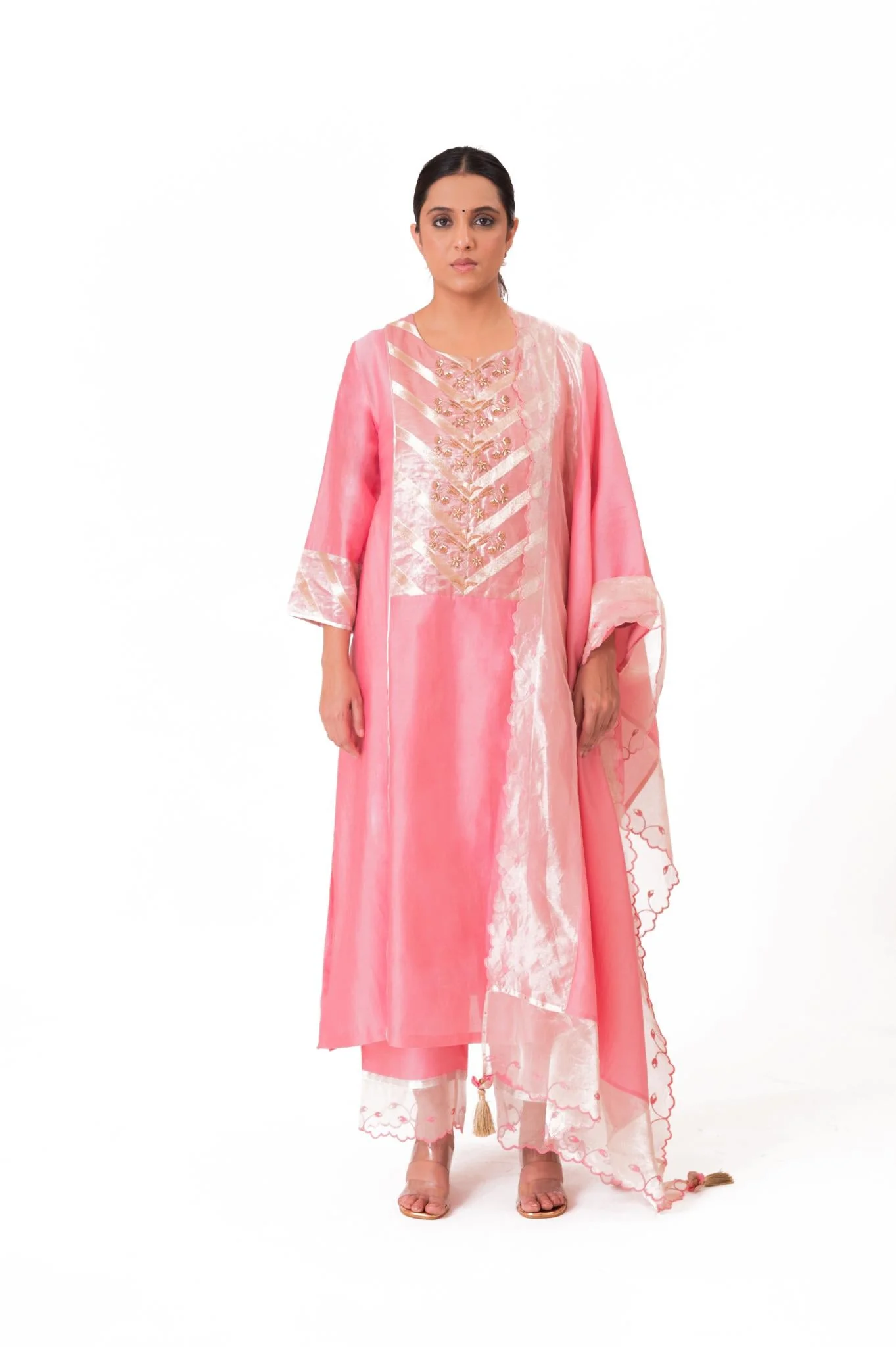 Banarasi Yoke Kurta Set - Lotus Pink