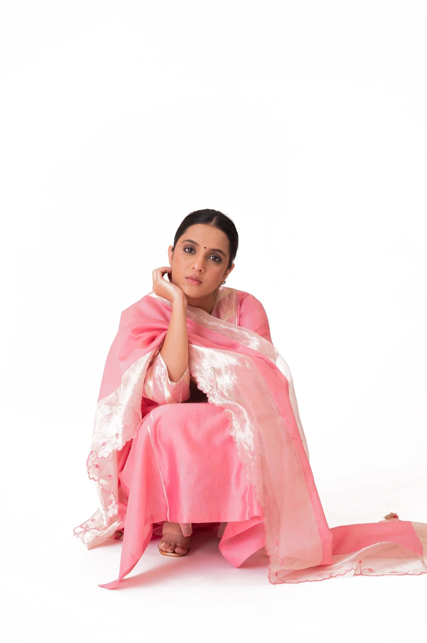 Banarasi Yoke Kurta Set - Lotus Pink - Image 10
