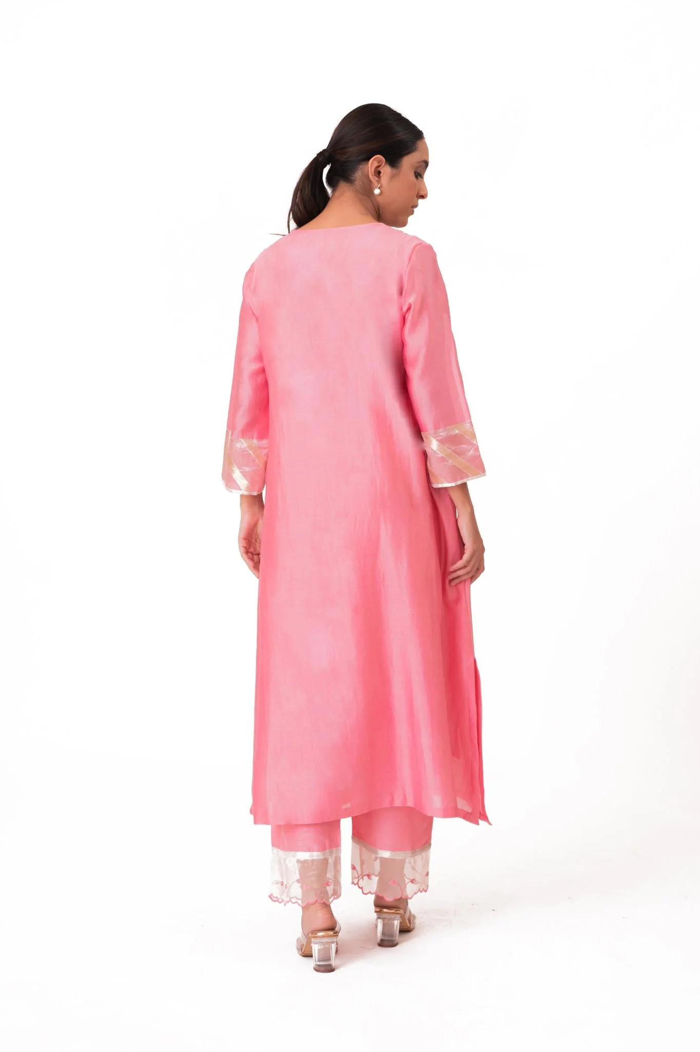 Banarasi Yoke Kurta Set - Lotus Pink - Image 11