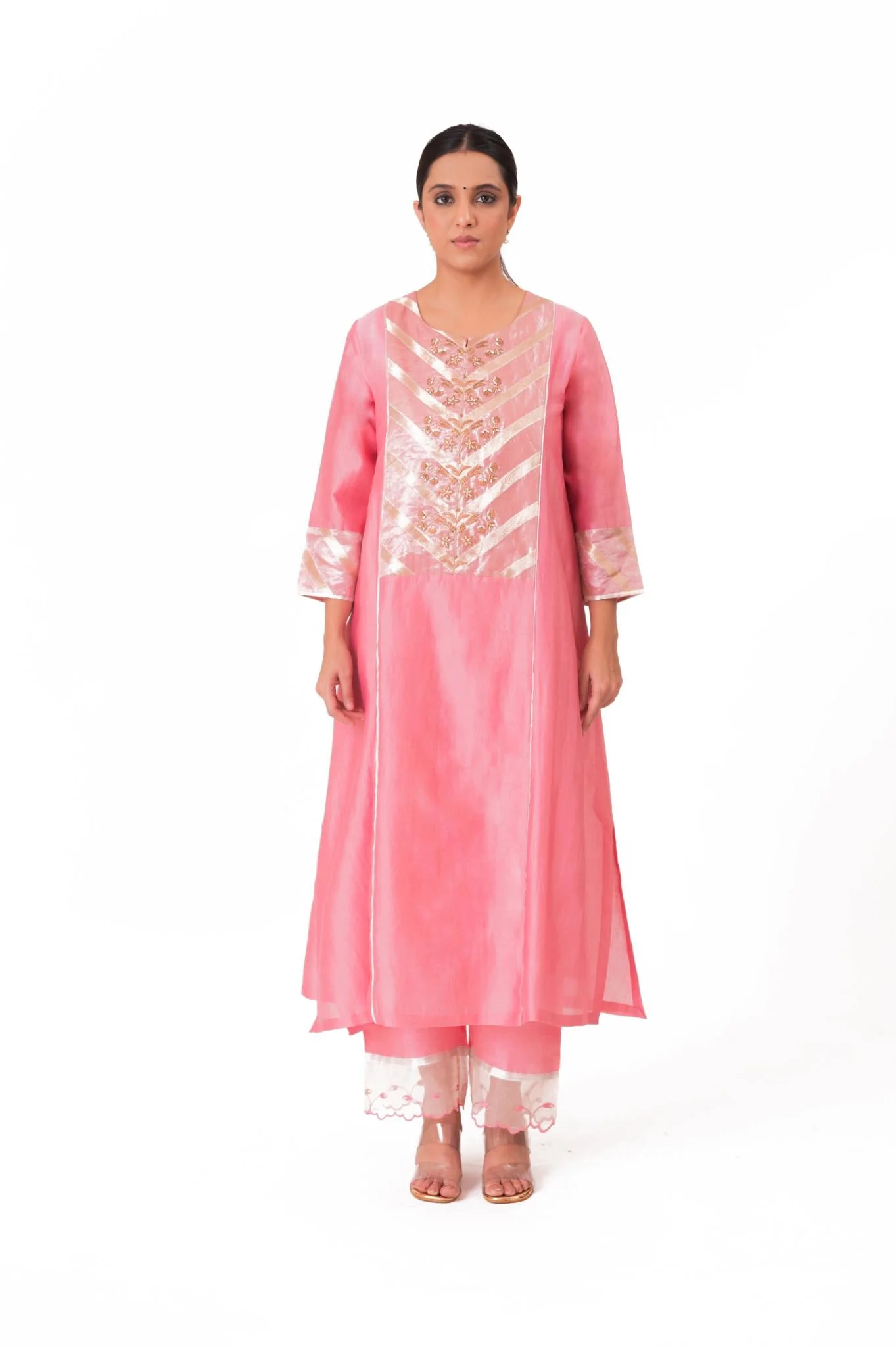 Banarasi Yoke Kurta Set - Lotus Pink - Image 2