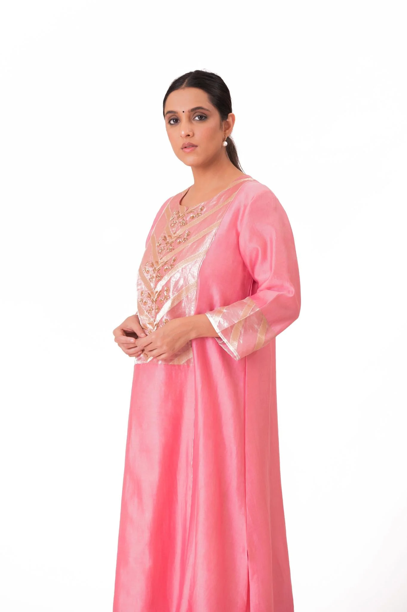 Banarasi Yoke Kurta Set - Lotus Pink - Image 3