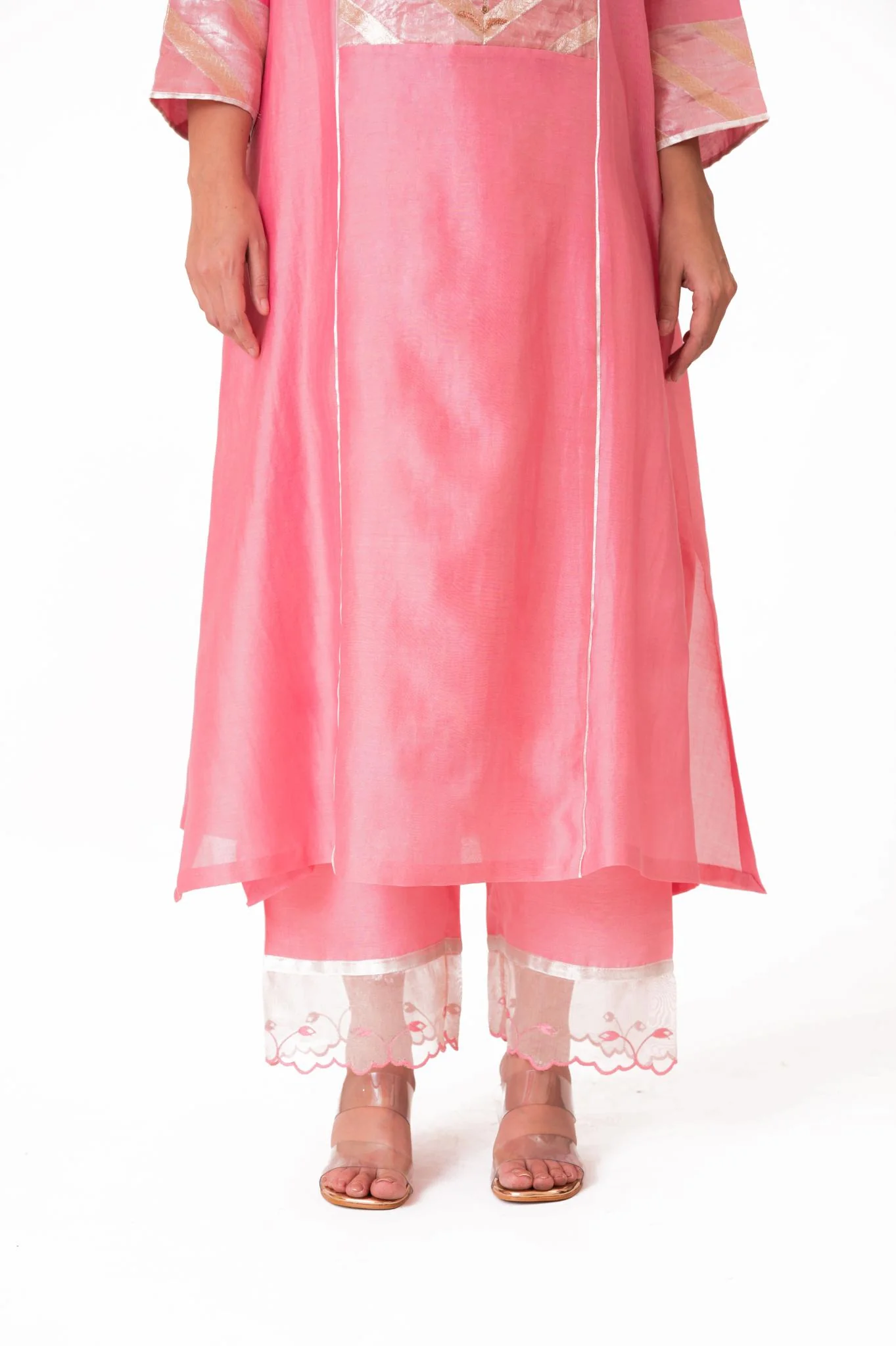 Banarasi Yoke Kurta Set - Lotus Pink - Image 5