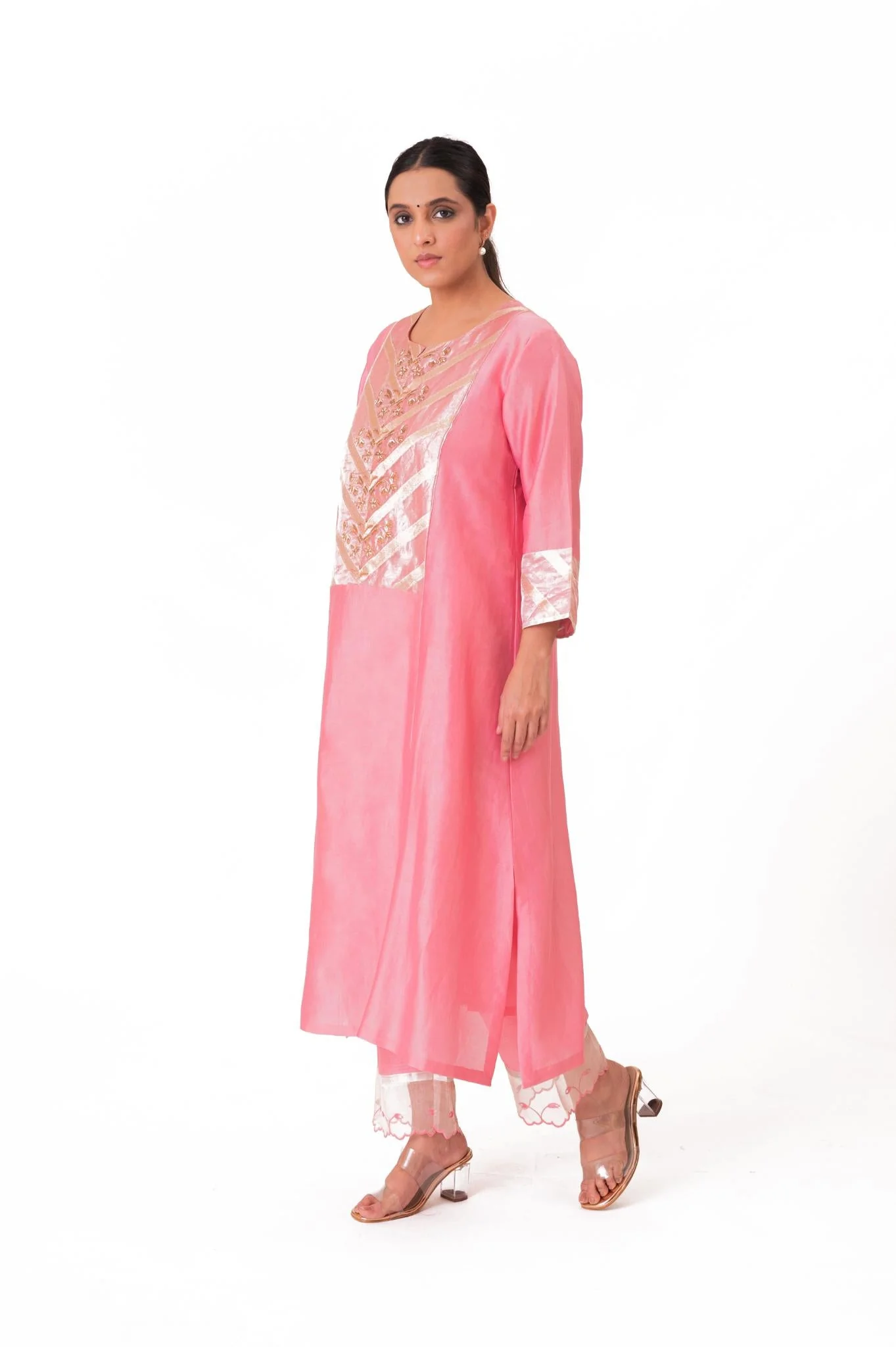 Banarasi Yoke Kurta Set - Lotus Pink - Image 6