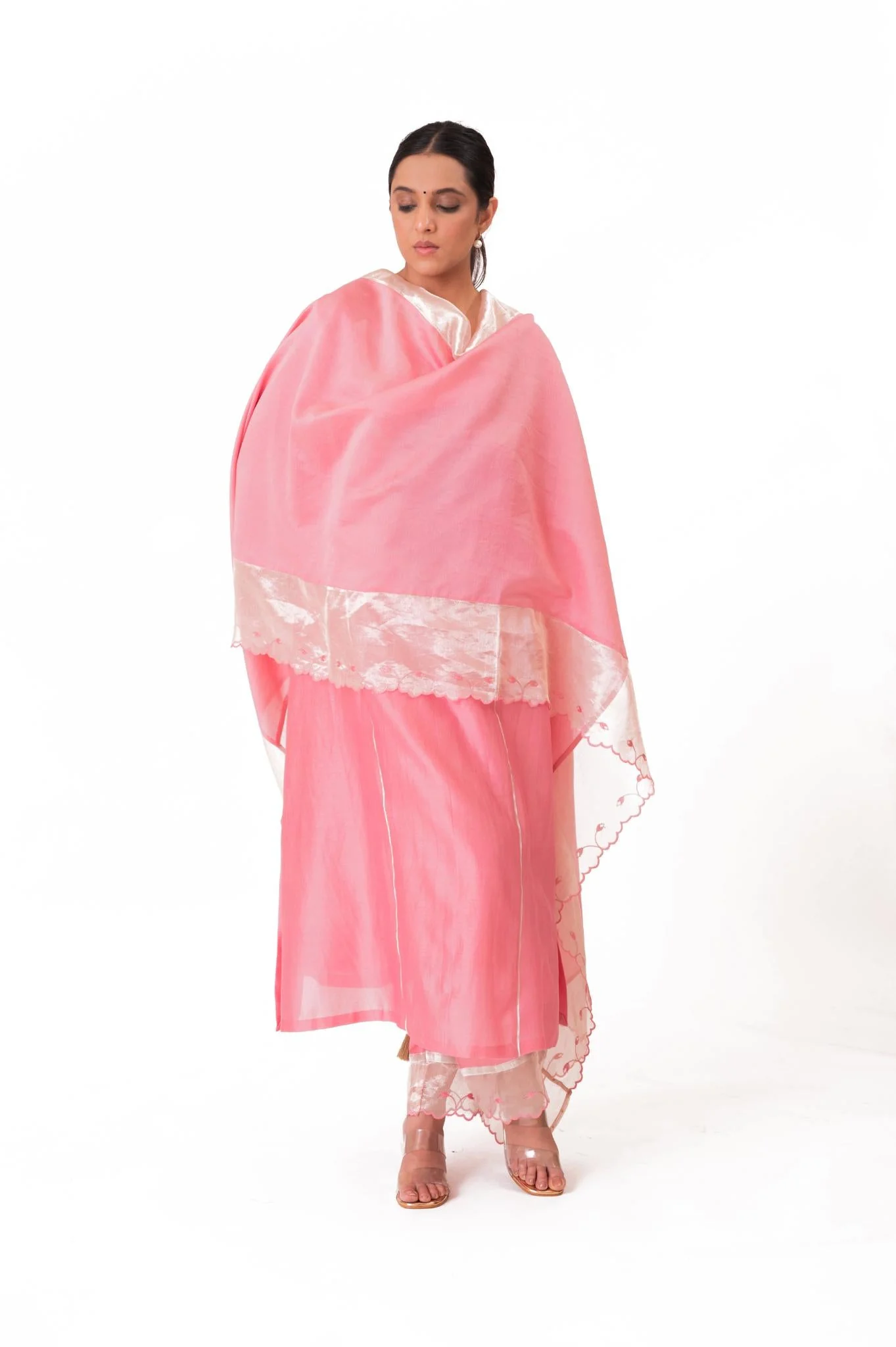 Banarasi Yoke Kurta Set - Lotus Pink - Image 8