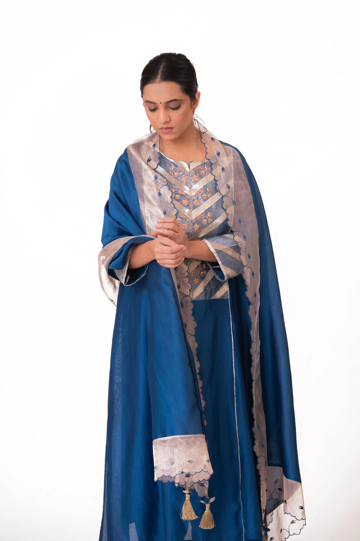 Banarasi Yoke Kurta Set - Royal Blue - Image 3