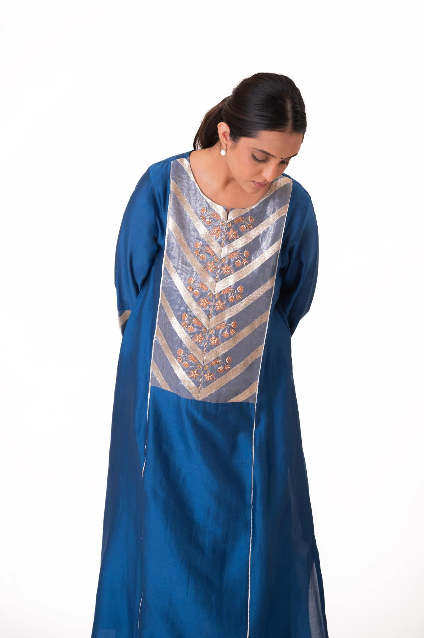 Banarasi Yoke Kurta Set - Royal Blue - Image 8