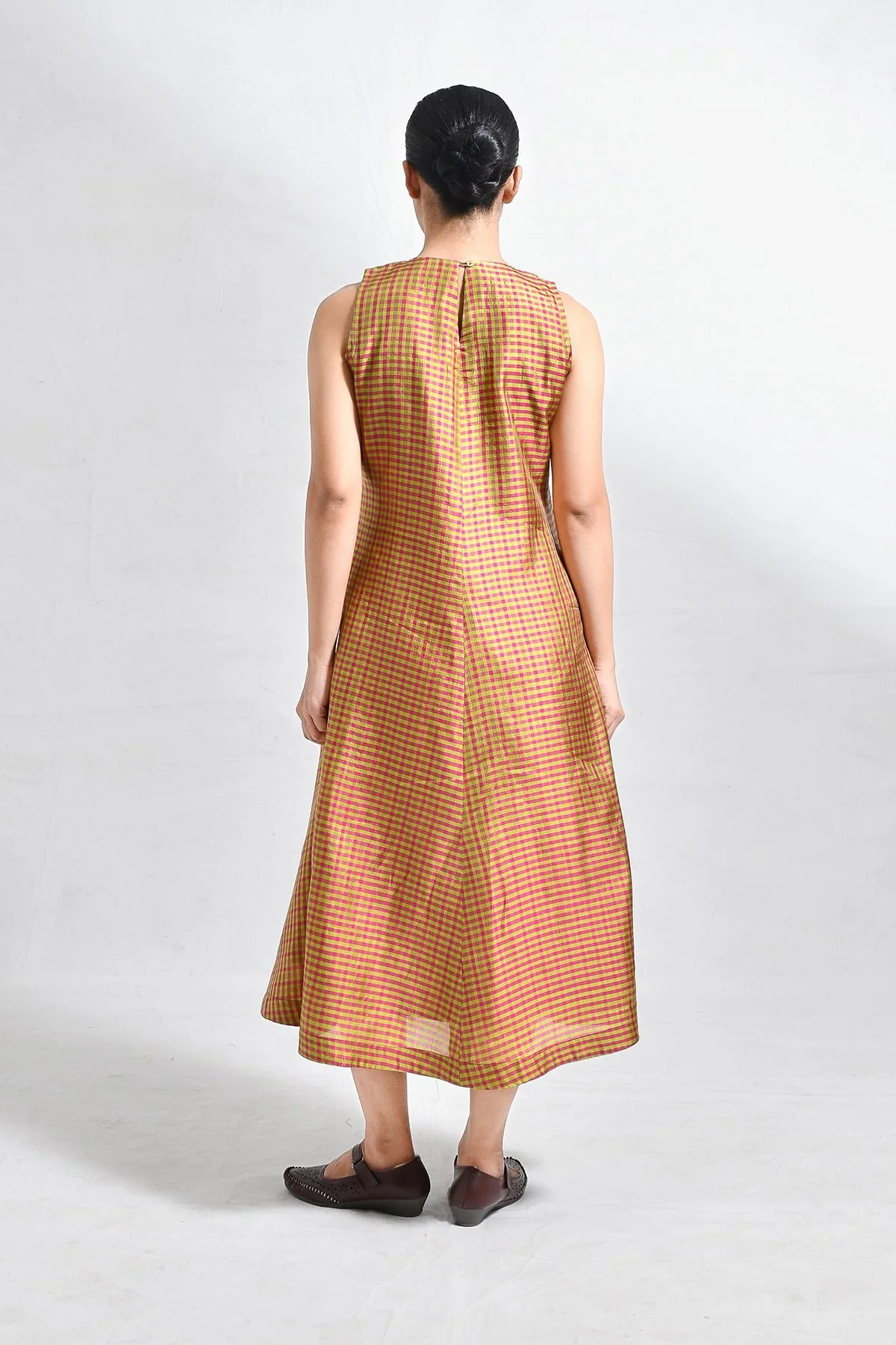 Bangalore Silk Checks Sleeveless A-line Dress - Image 4