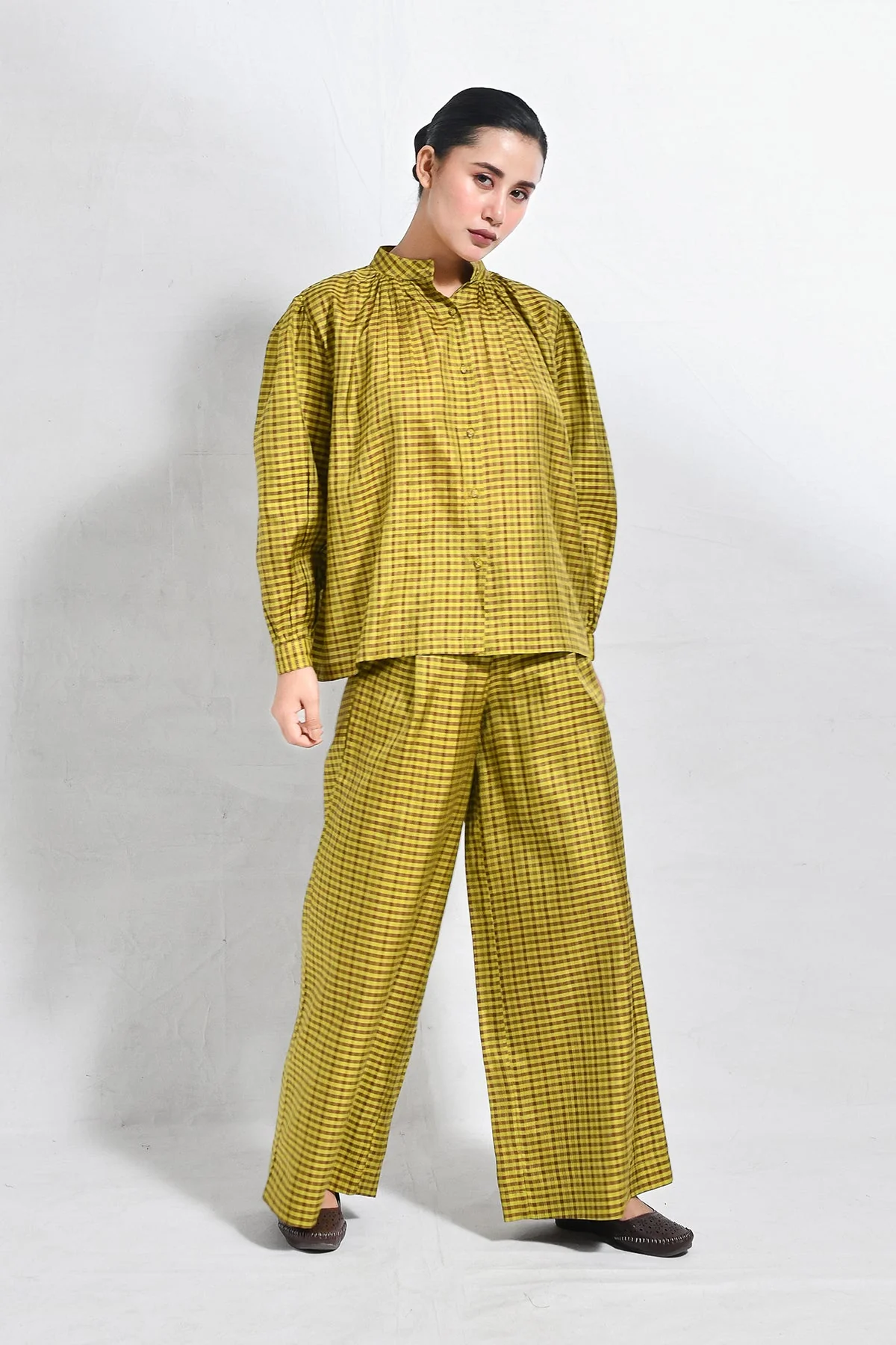 Bangalore Silk Lounge Co-ord (Set of 2) - Mustard & Brown - Image 3