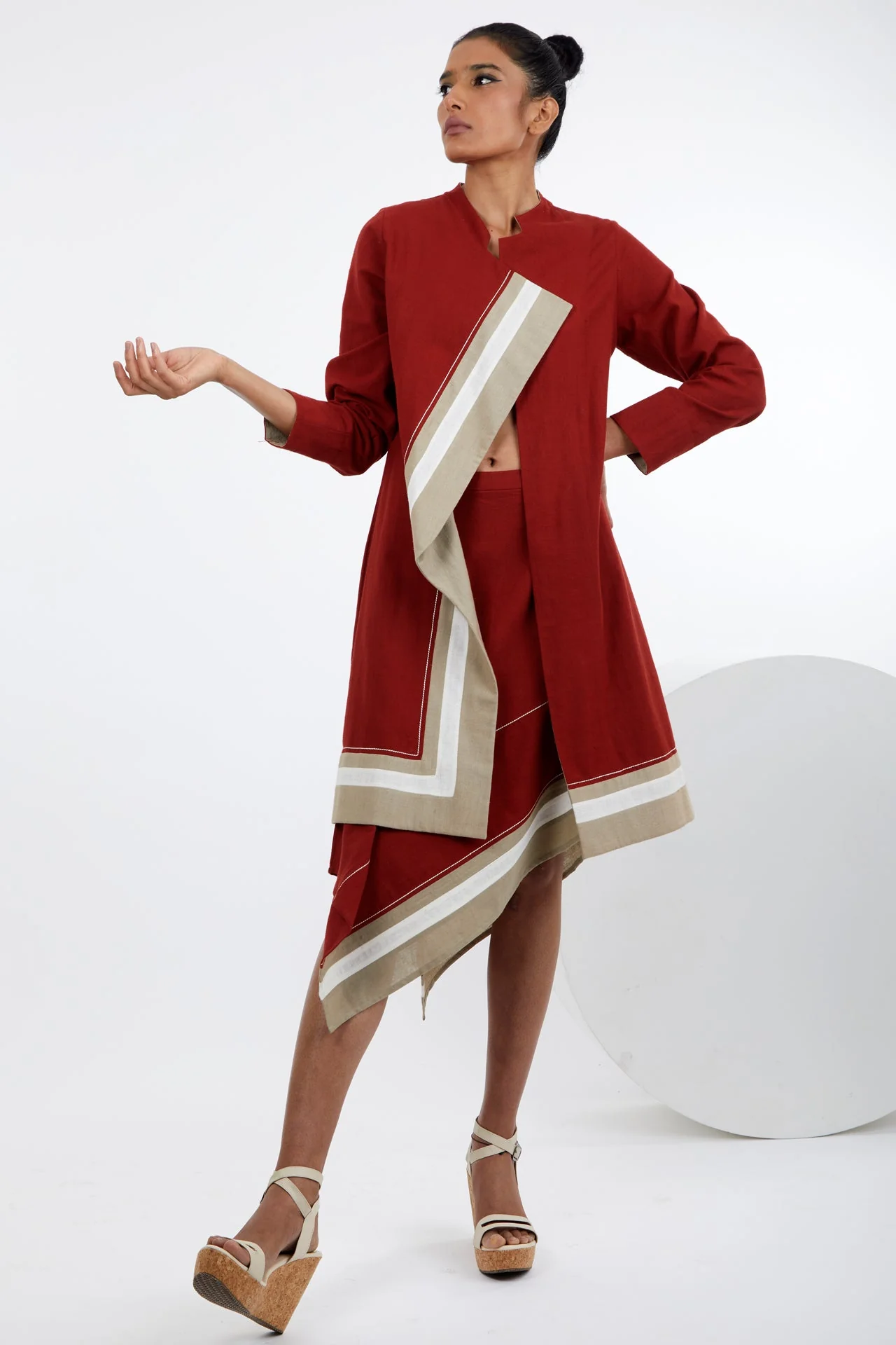 Beni - Madder Red Blazer Skirt Set Of 3