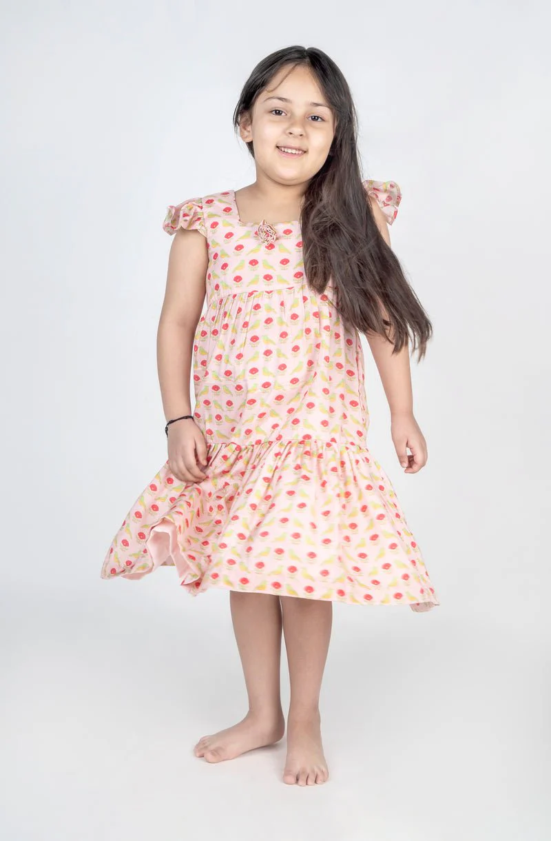 Bird Printed Tier Dress