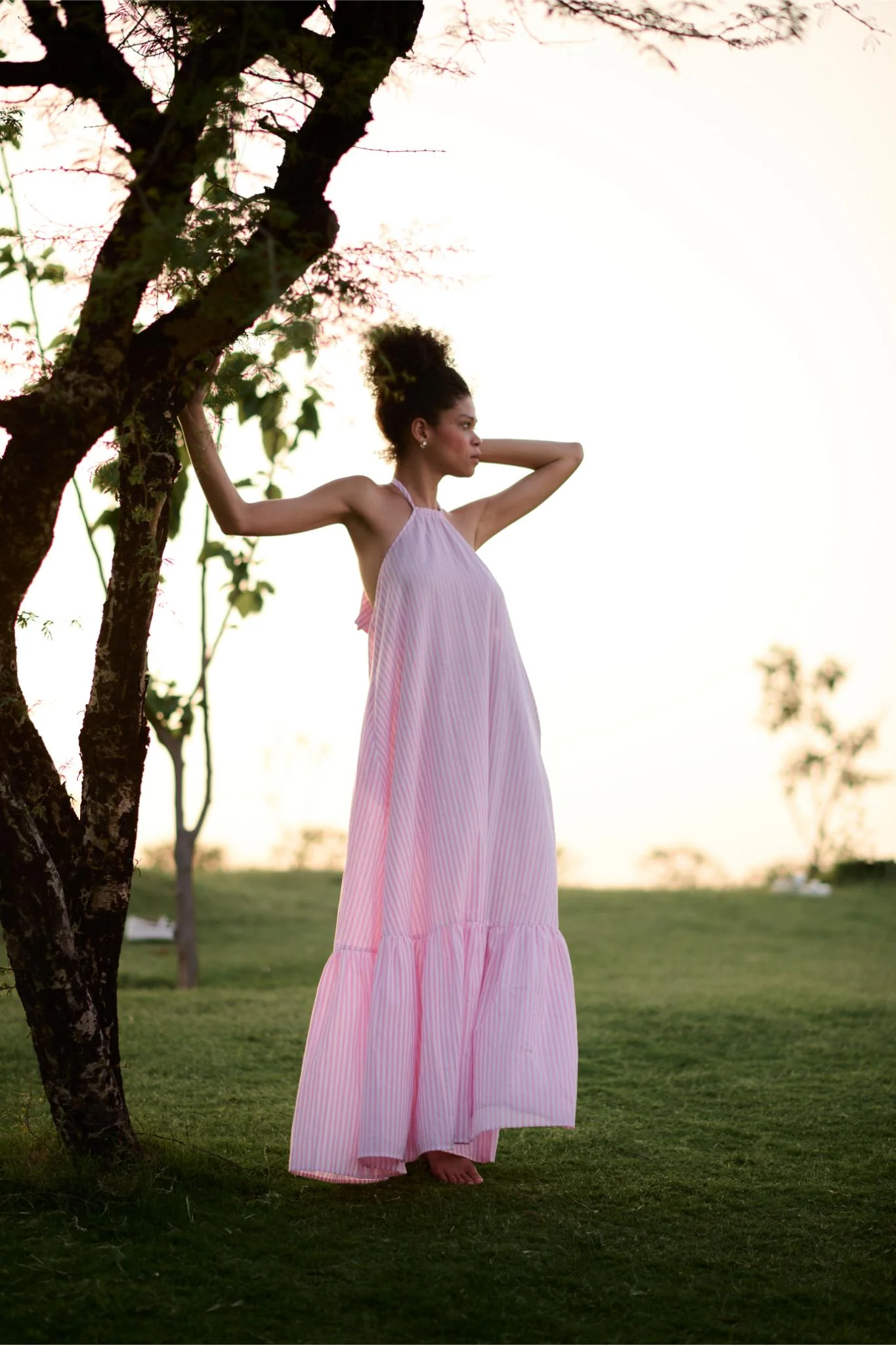 Birds of Paradise Dress - Pink Madras Stripes - Image 2
