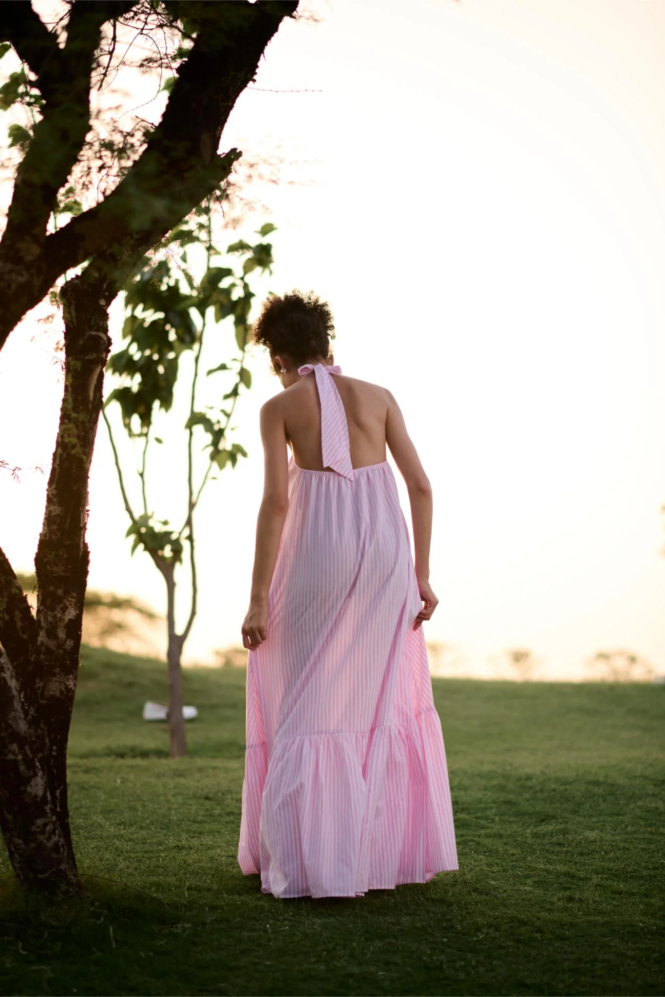 Birds of Paradise Dress - Pink Madras Stripes - Image 5