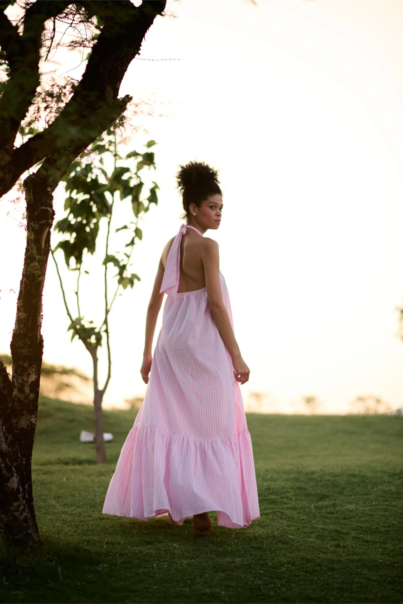 Birds of Paradise Dress - Pink Madras Stripes - Image 6
