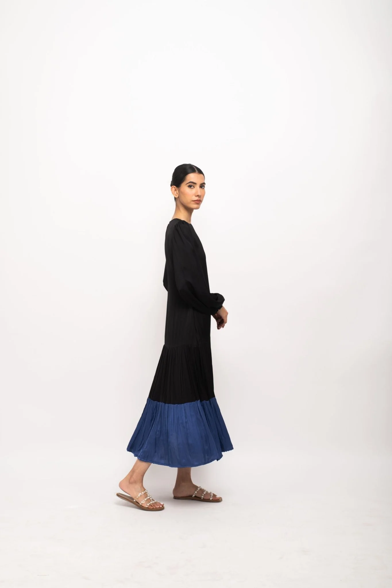 Black-Blue Gather Maxi Dress - Image 7