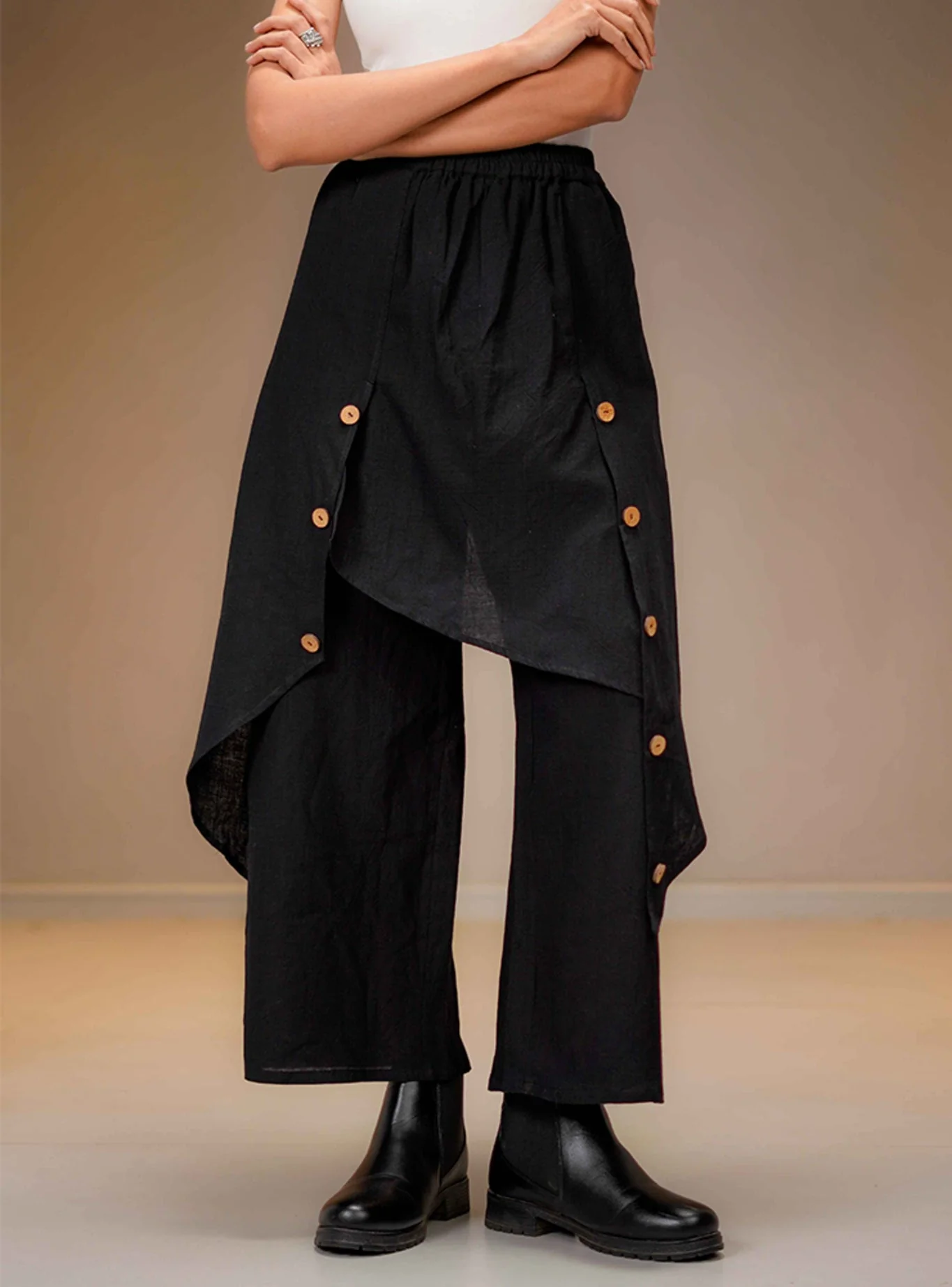 Black Mul Layered Wide-Leg Pants - Image 2
