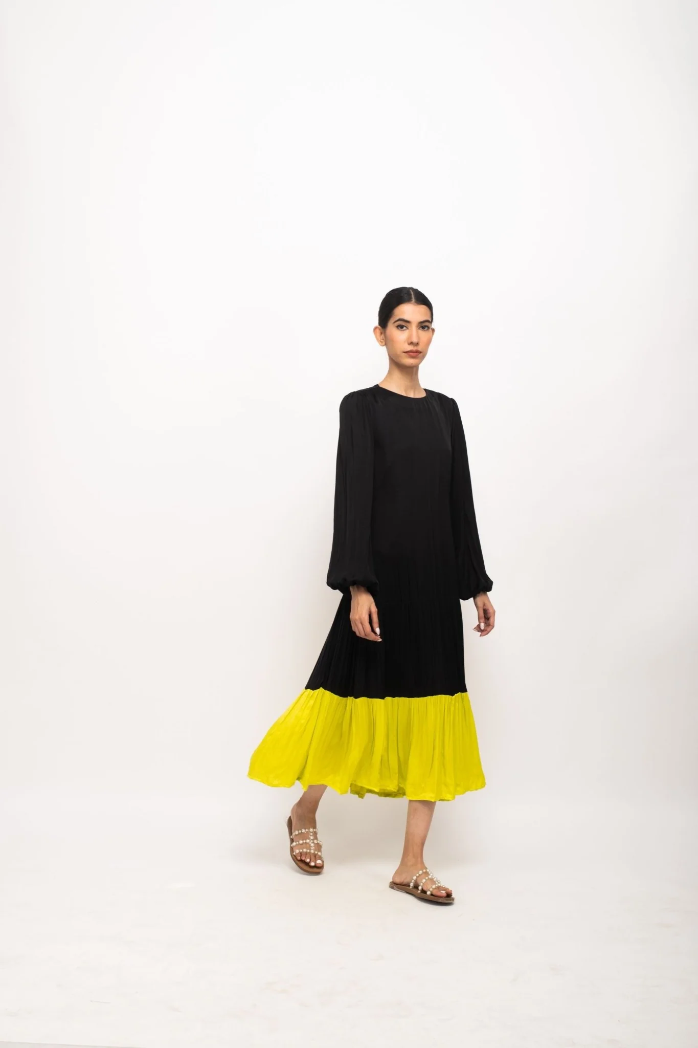 Black-Neon Gather Maxi Dress - Image 3