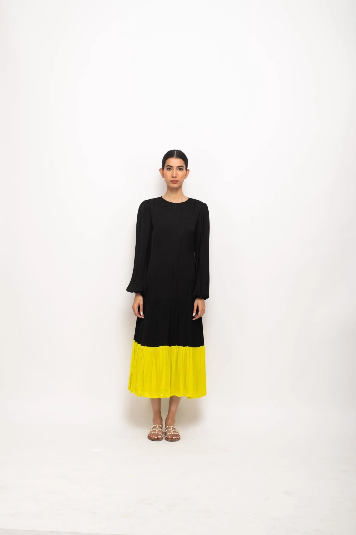 Black-Neon Gather Maxi Dress - Image 4