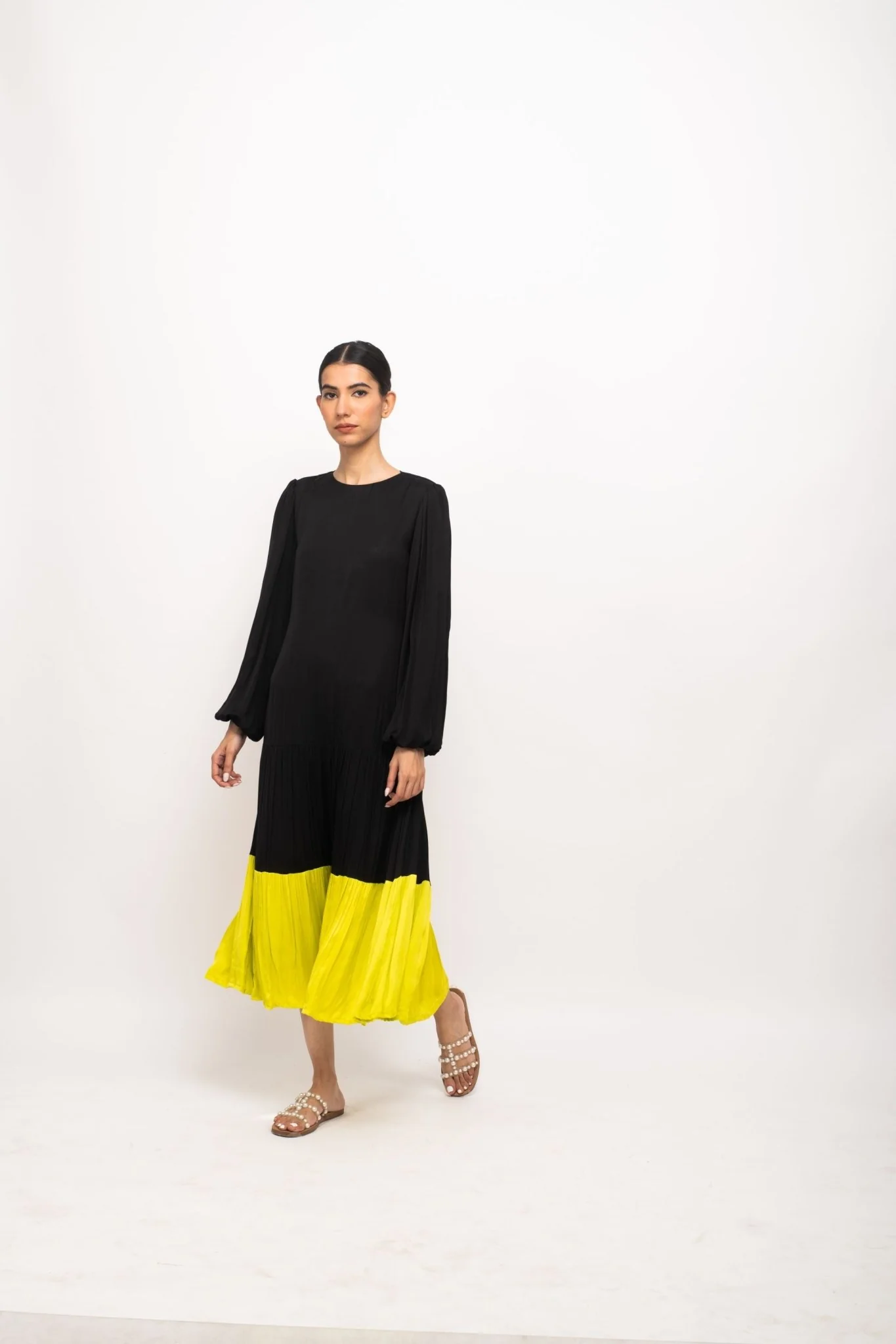 Black-Neon Gather Maxi Dress - Image 5