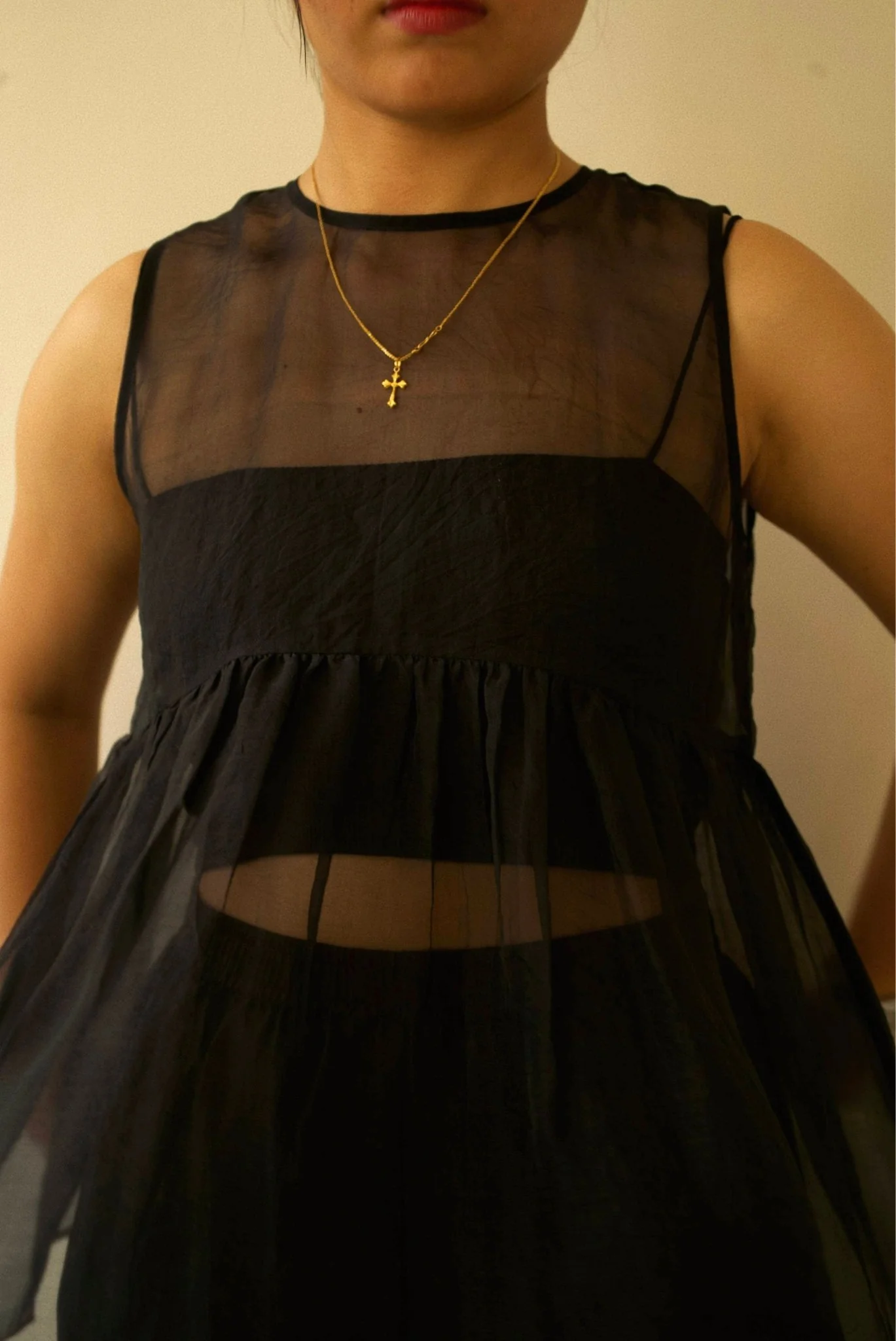 Black Organza Gathered Top - Image 2