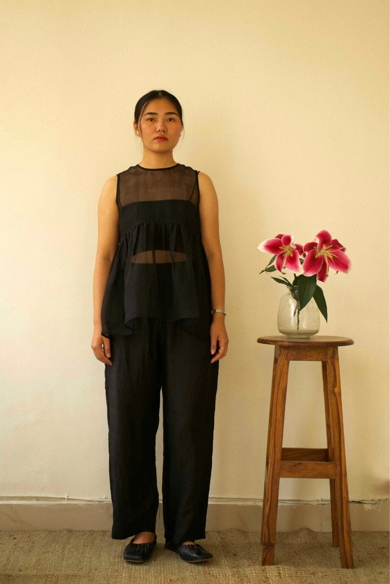 Black Organza Gathered Top - Image 3