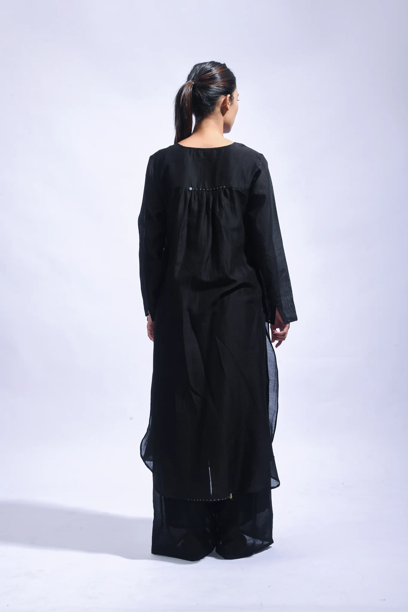 Black Silk Kurta & Pants Set - Image 7