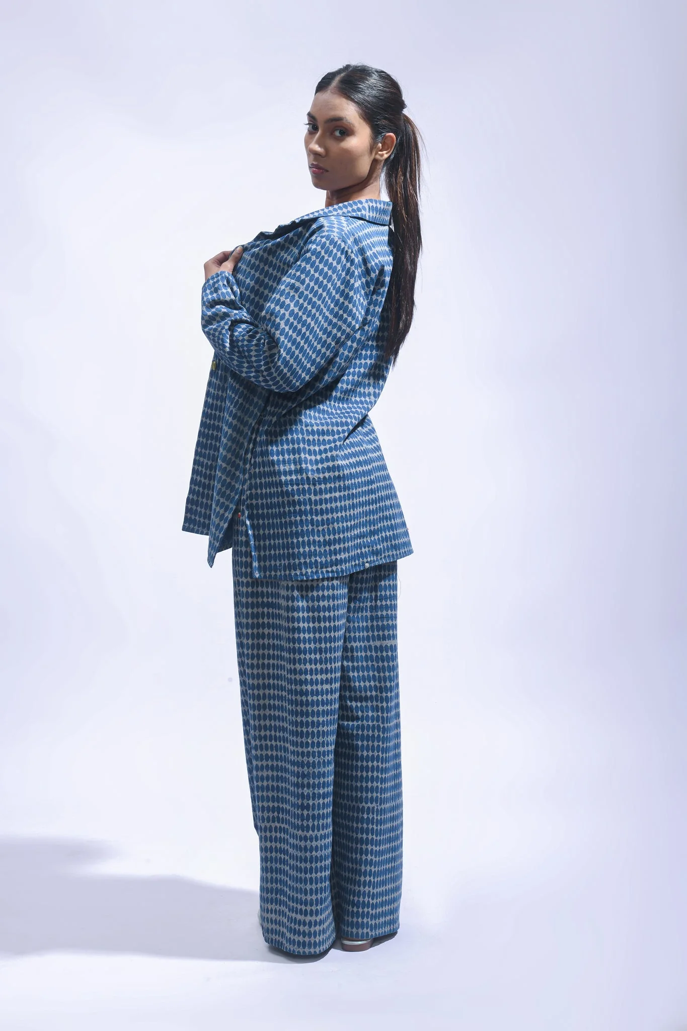 Block Printed Cotton Chambray Blazer Set - Image 5