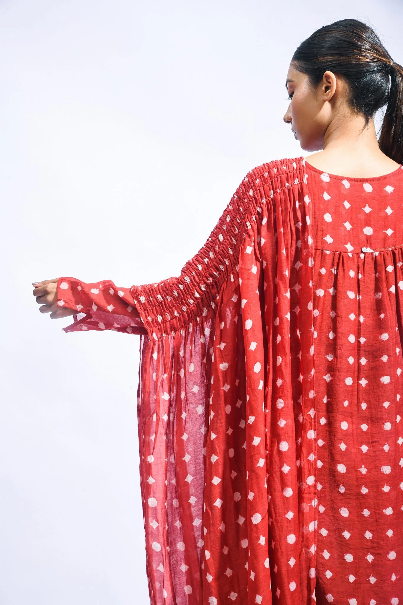 Block Printed Silk Kurta Set with Smocked Dupatta - Image 4