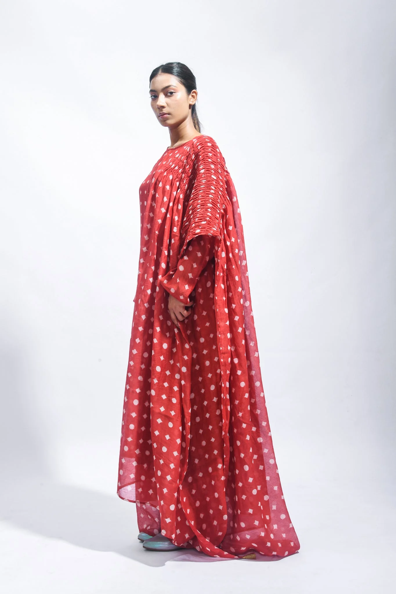 Block Printed Silk Kurta Set with Smocked Dupatta - Image 5