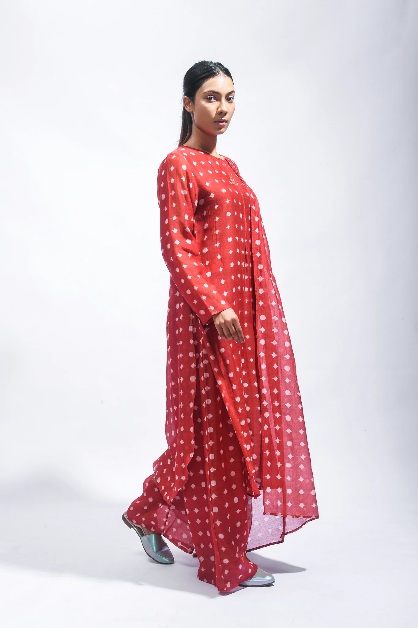 Block Printed Silk Kurta Set with Smocked Dupatta - Image 6