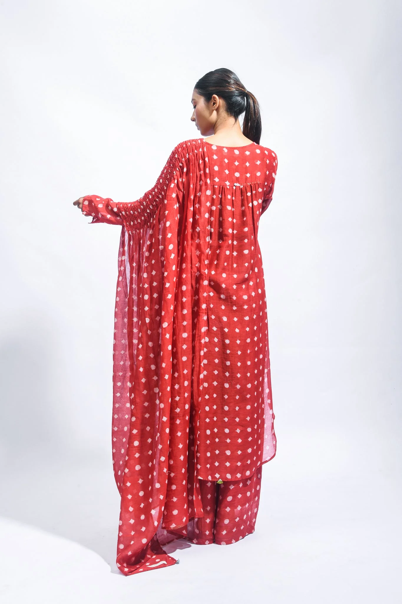 Block Printed Silk Kurta Set with Smocked Dupatta - Image 7