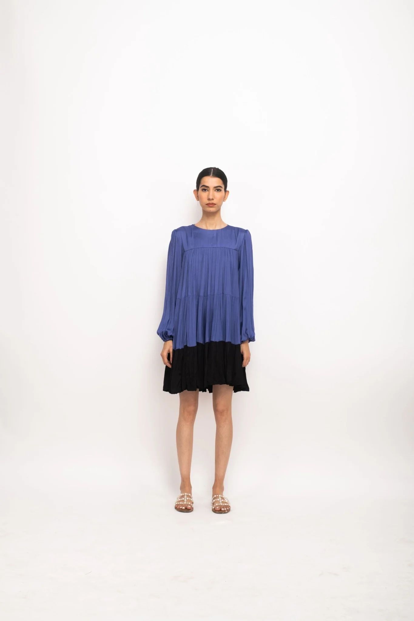 Blue-Black Gather Short Dress - Image 3