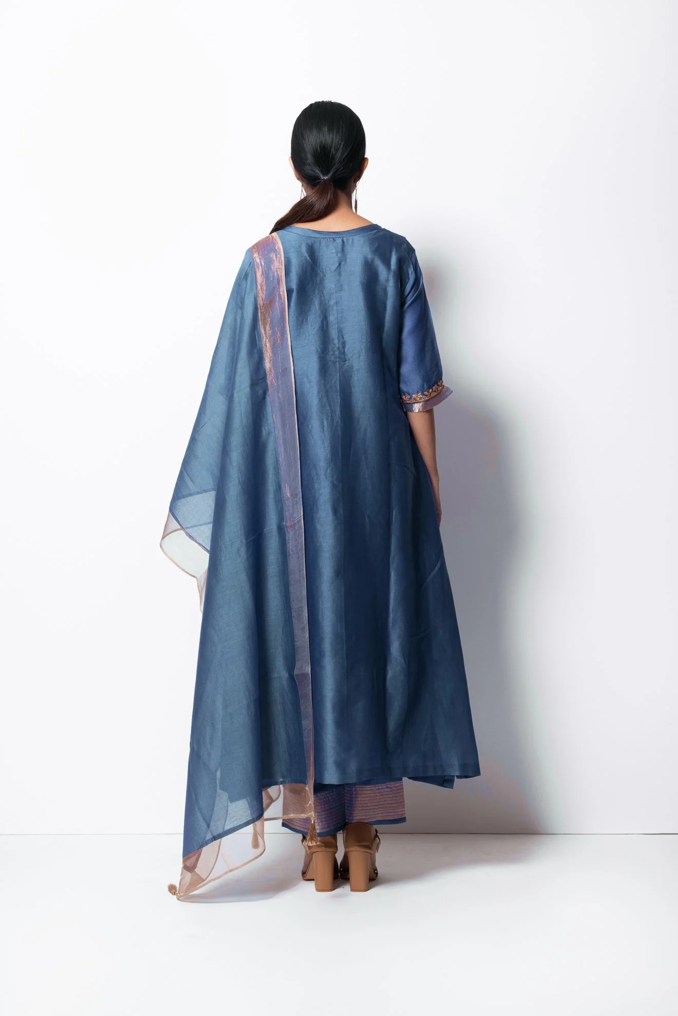 Blue Chanderi Silk Kurta Set with Dupatta - Image 6