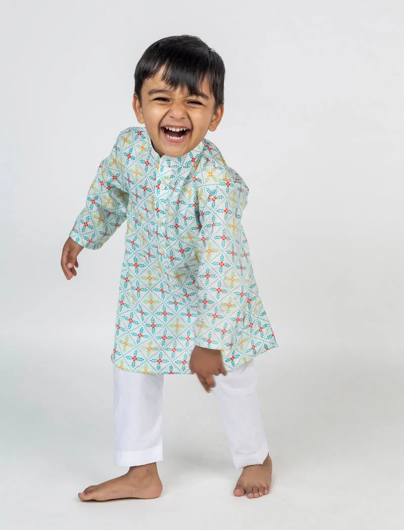 Blue Geometric Jaal Printed Kurta - Image 2