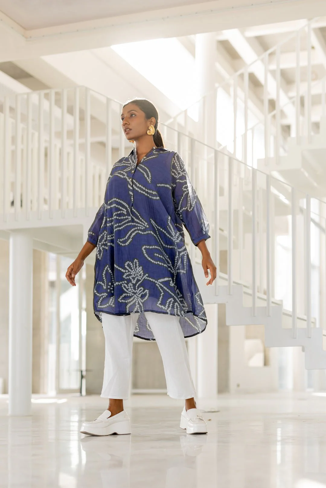 Blue Wildflower Bandhej Tunic Set - Image 5