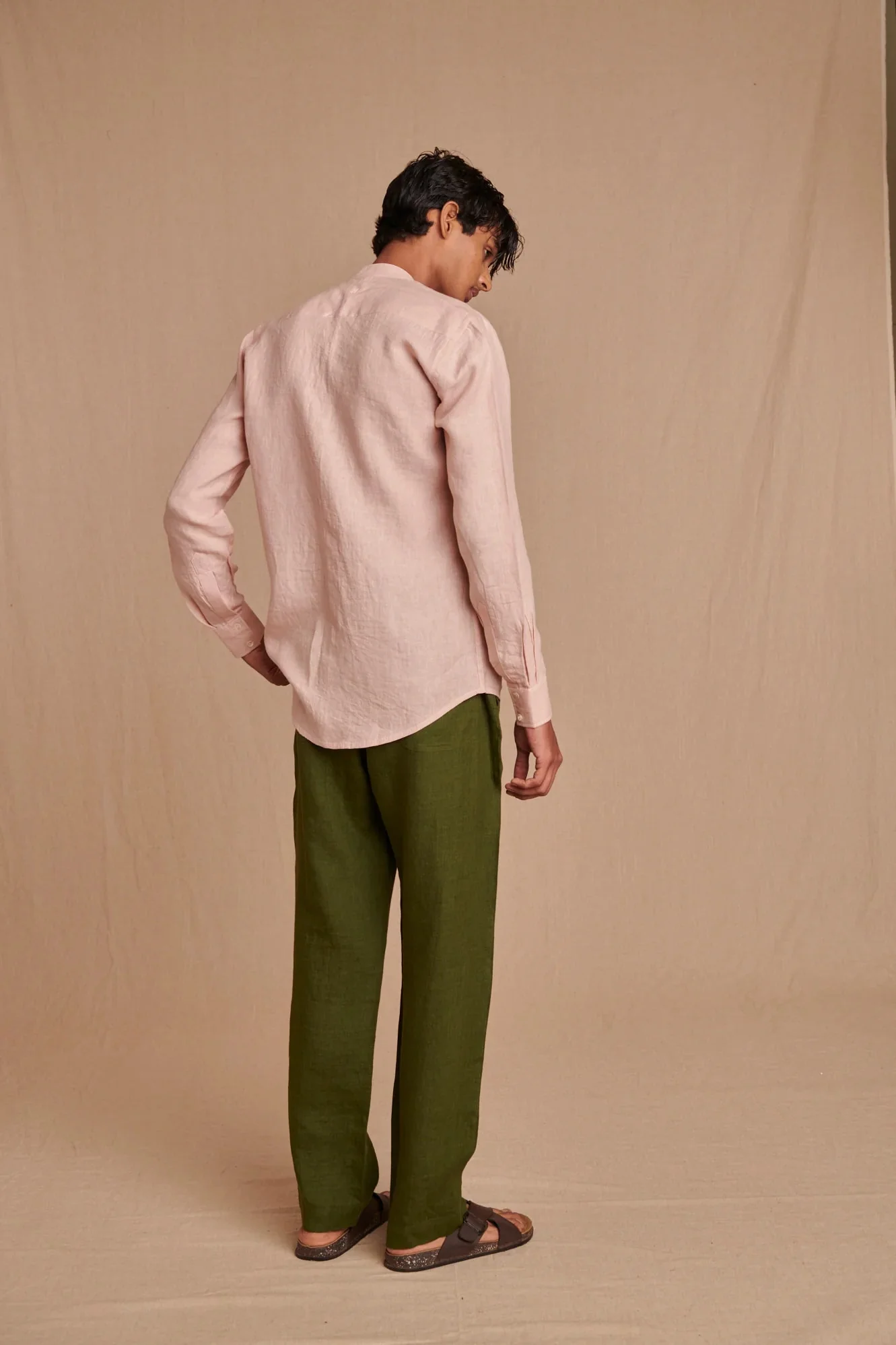 Blush Linen Men's Band Collar Shirt - Slim Fit - Image 9