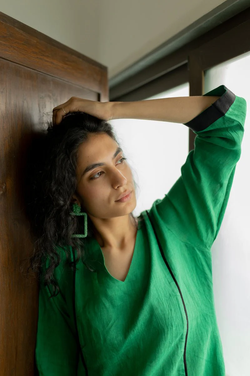 Bottlegreen Linen Kurta - Image 7