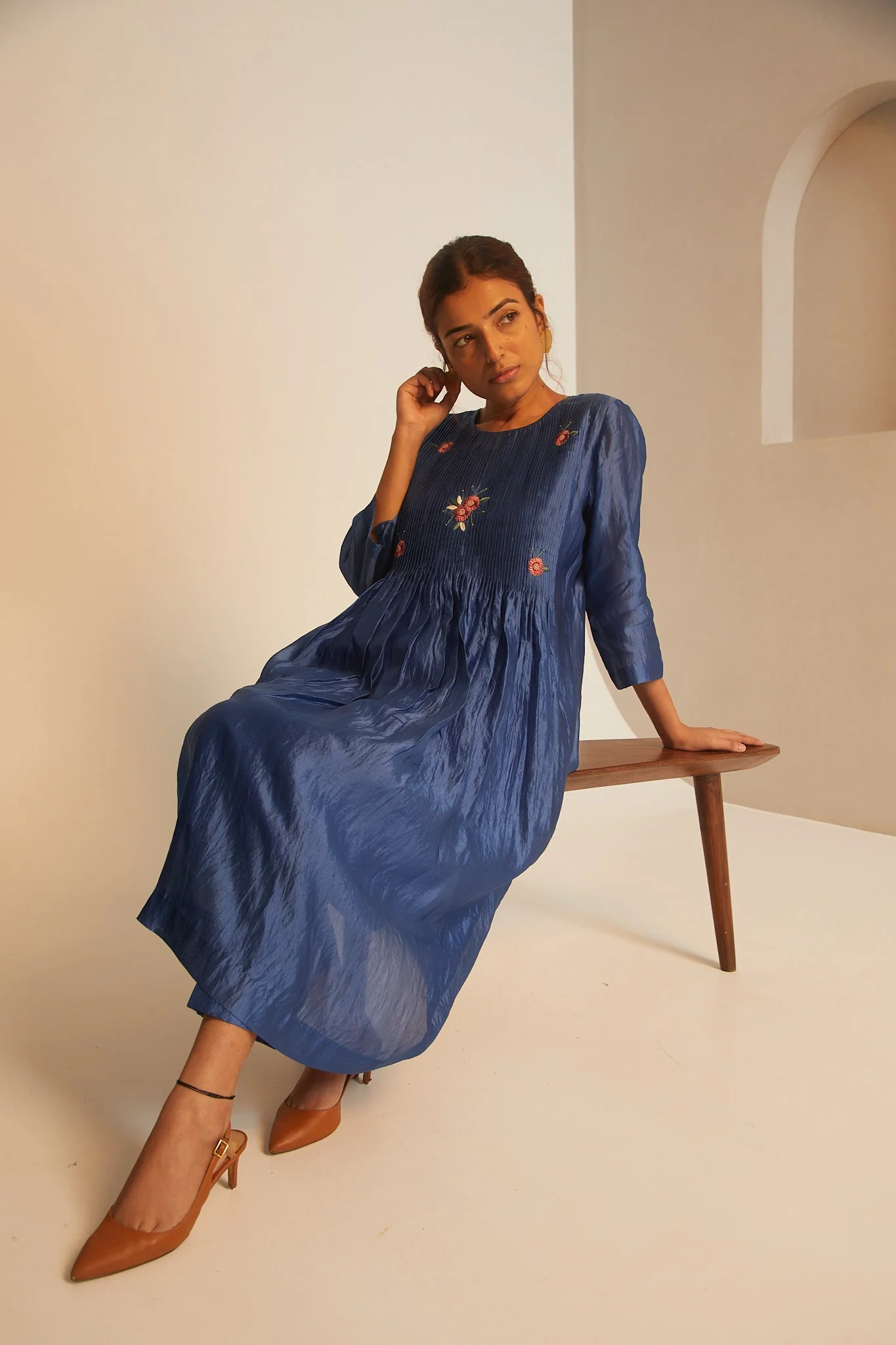 Bougainvillea Pleated Set - Blue