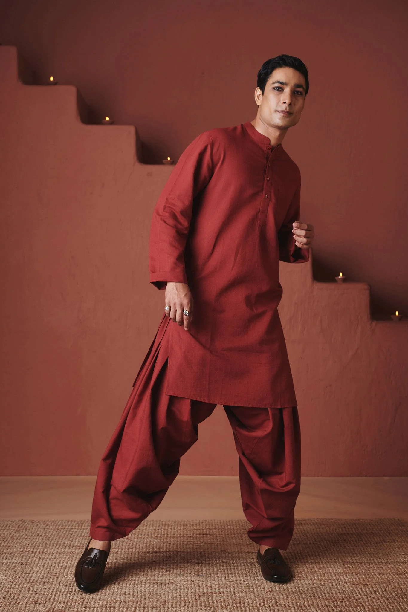 Brick Co-Linen Men's Dhoti Kurta Set - Image 4