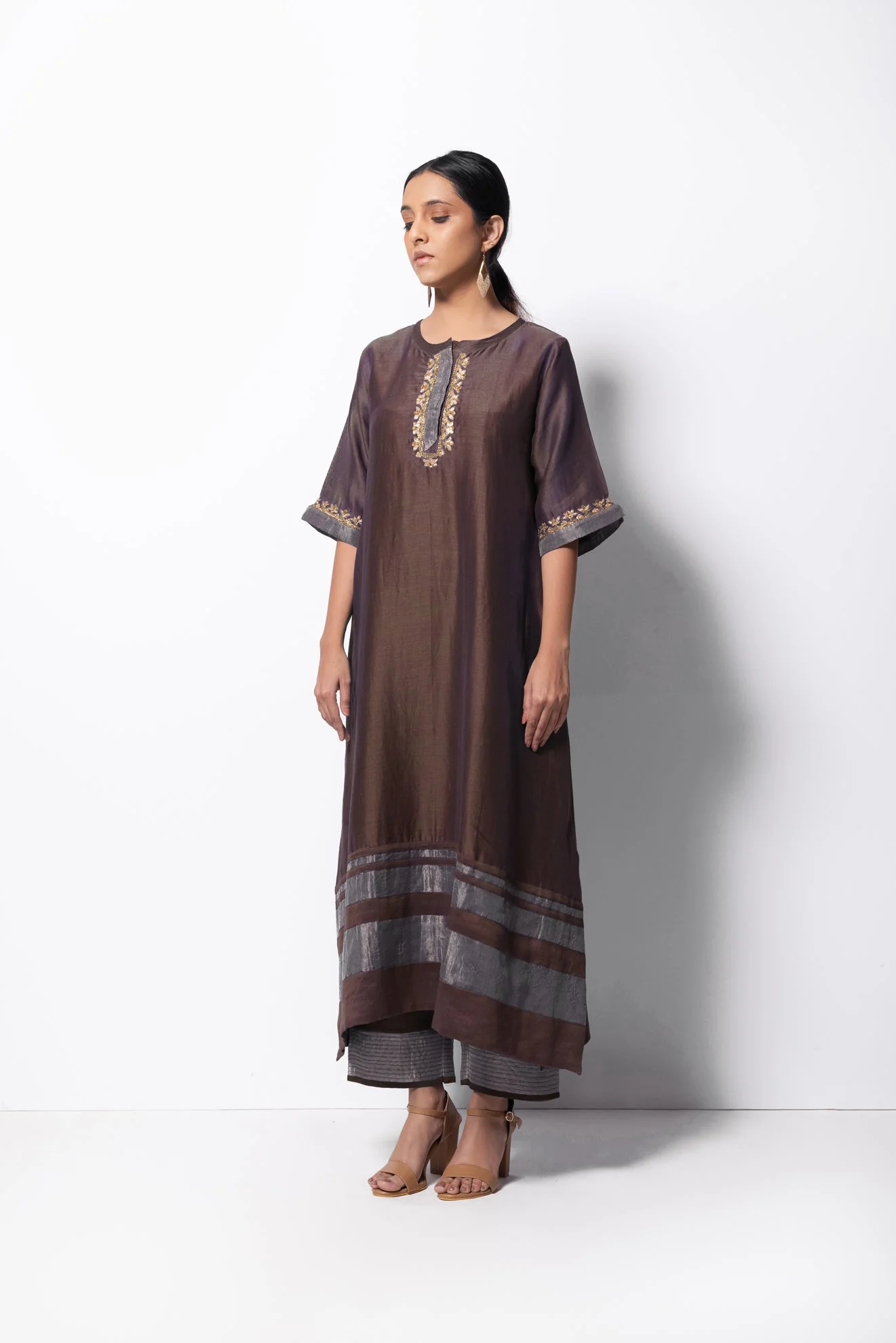 Brown Chanderi Silk Kurta Set with Dupatta - Image 5